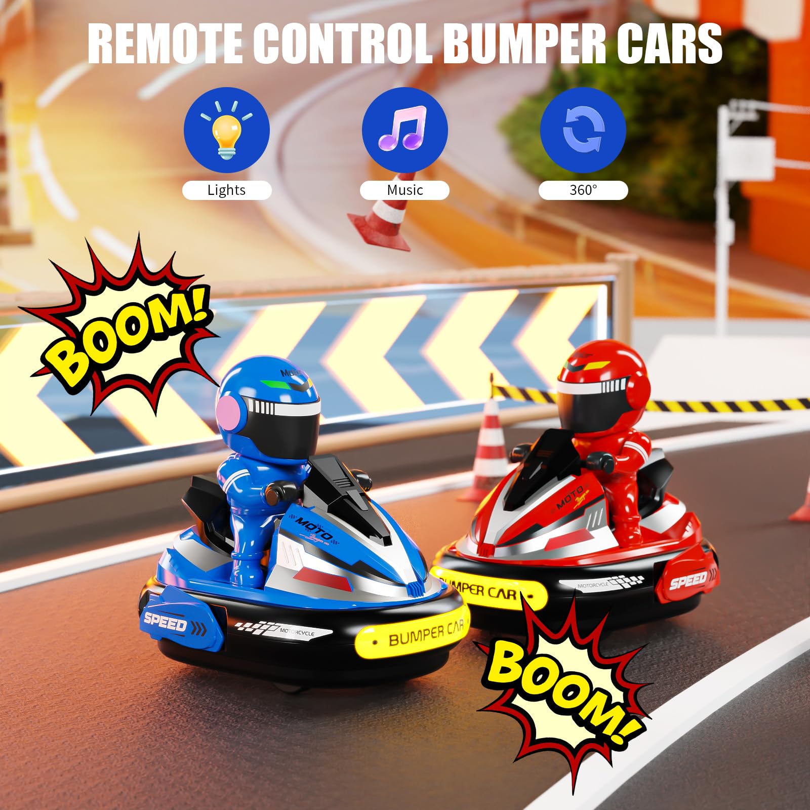 Coche Teledirigido de Juguete, 2 Piezas RC Colisión Coche Super Bumper Car, 360° Drift Stunt Auto Scooter, Luz LED y Música, Coche Teledirigido con Muñeca Eyectora, Regalos para Niños,Niñas