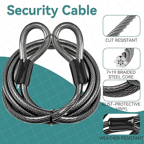 Miniatura 8 de Cable de seguridad resistente, cable de seguridad comercial con bucles, cable de bloqueo para remolques, equipos de patio al aire libre, cerraduras