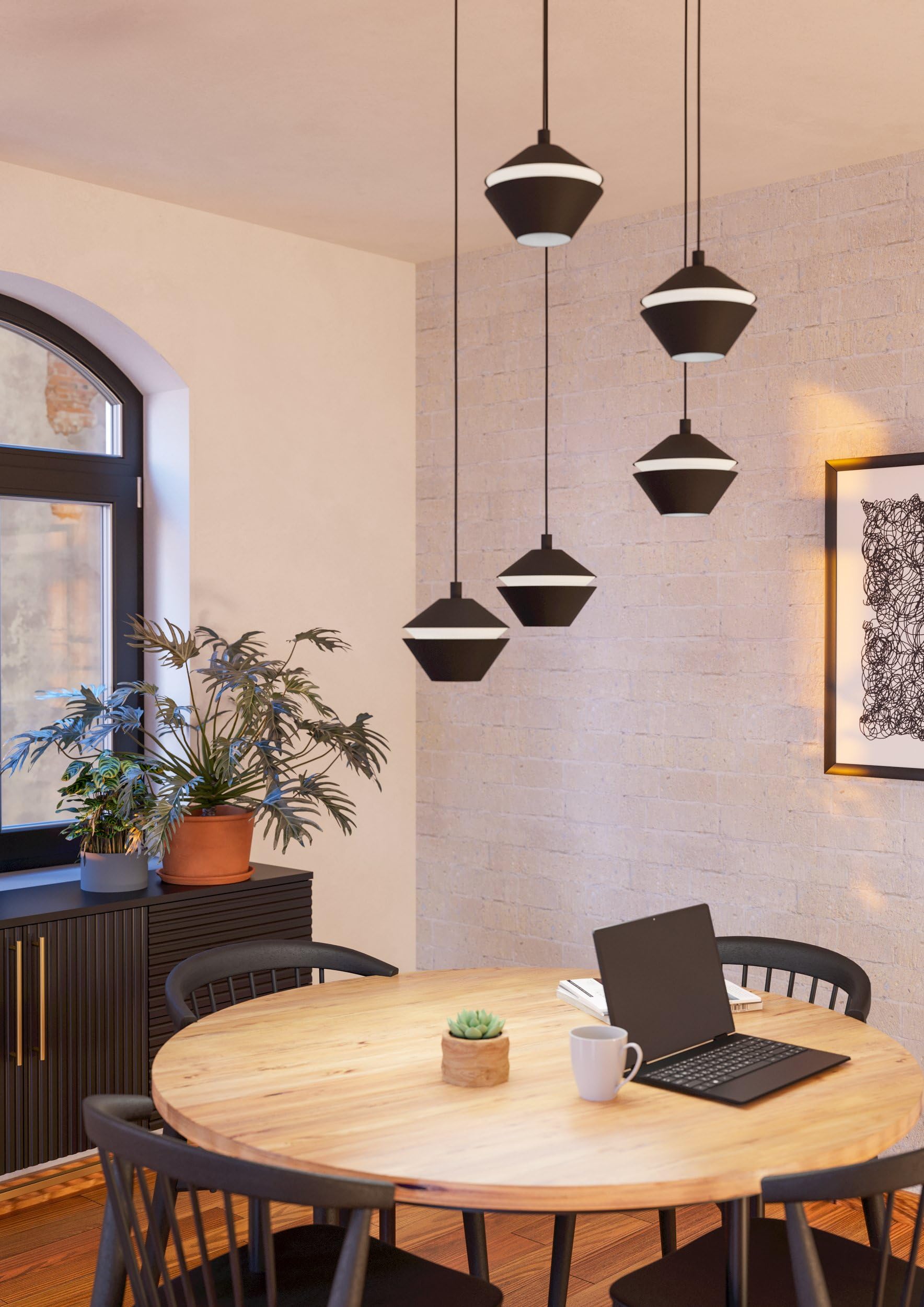 Eglo lampada a sospensione Zaragoza, lampada sospesa, illuminazione da sala da pranzo con paralume in tessuto nero e oro con decoro, E27, 53 cm