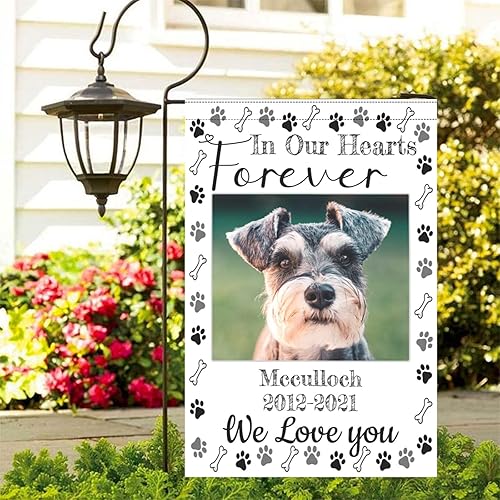 Miniatura 2 de LGNAZIO Bandera conmemorativa personalizada, banderas conmemorativas de jardín con recuerdo amoroso con nombre y foto, fecha para patio al aire