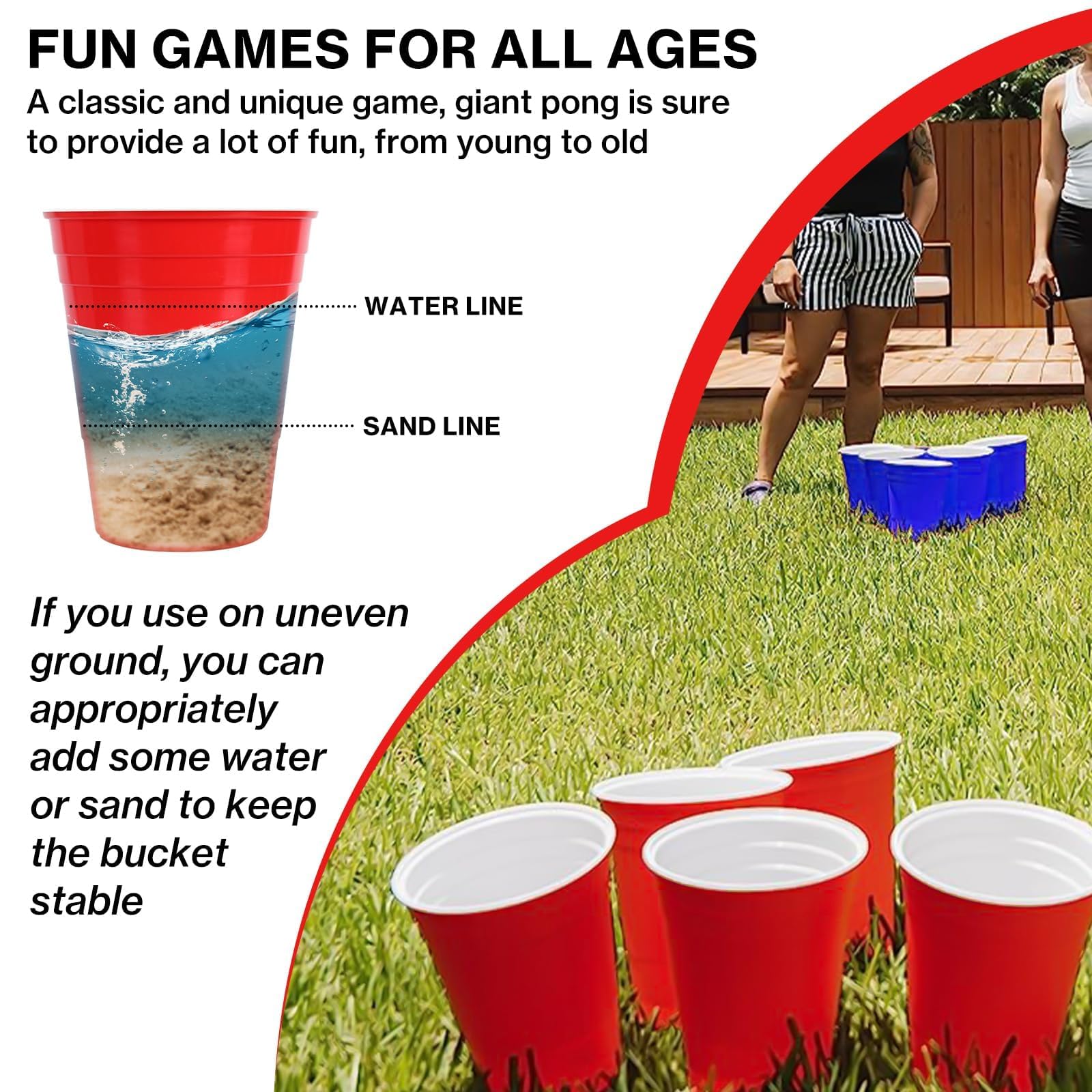 Ensemble de jeu de cour pong géant durable avec balles de pong gonflables, pompe et sac de transport pour pelouse, plage, camping ou jardin