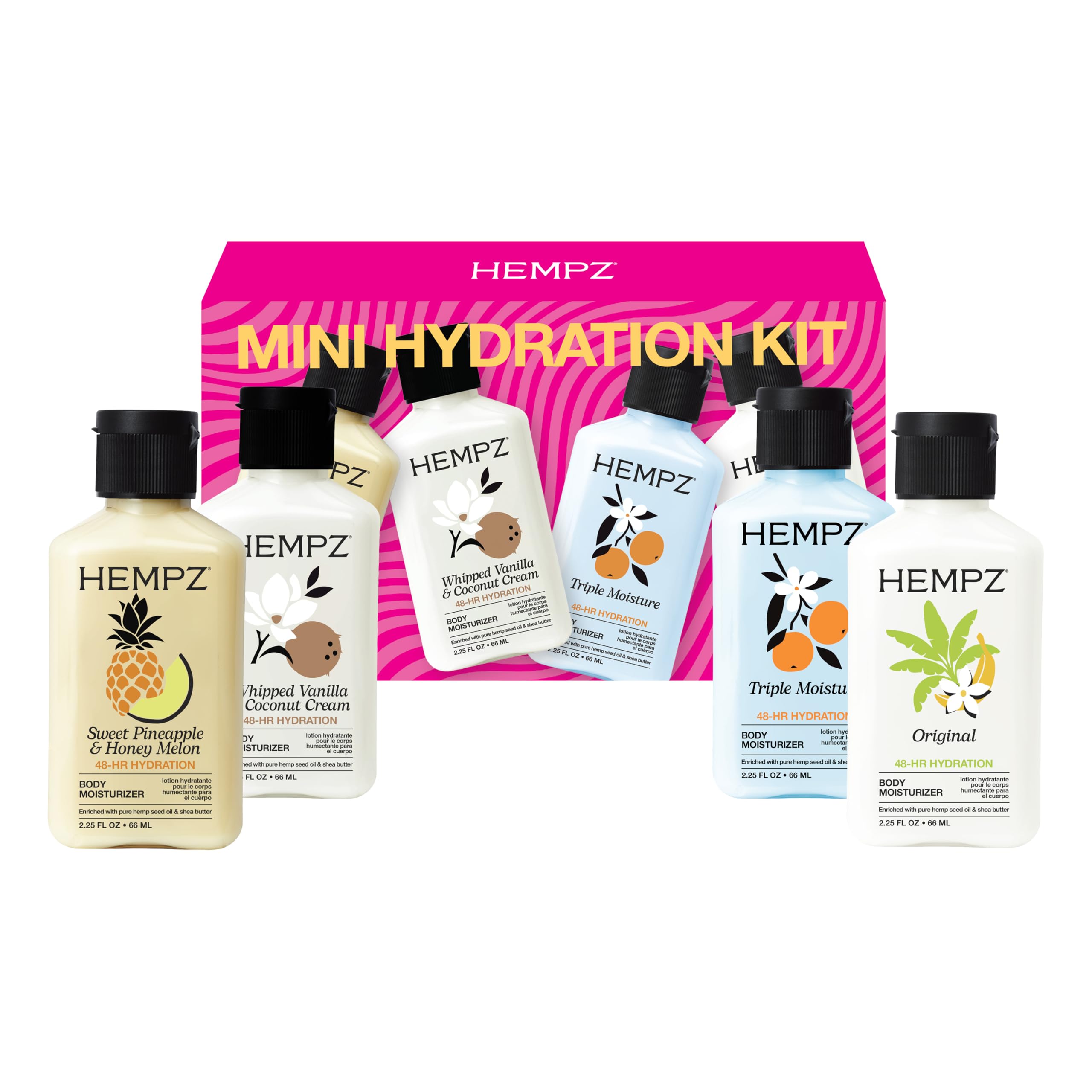 Hempz Mini Moisturizer Kit, Everyday Hydrating Lotion, Variety 4-pack Travel Body Lotion Hand Cream Set, 2.25 oz, Classics, 2.25 Fl Oz (Pack of 4)