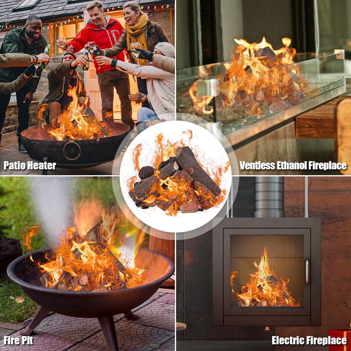 Realistic Ceramic Wood Log Set for Indoor/Outdoor Fireplaces
