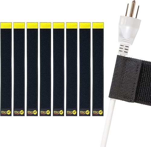 Wrap-It Storage - Correas para selfies, 12 pulgadas (paquete de 8), color negro, organizador de cordón elástico de gancho y bucle que se mantiene