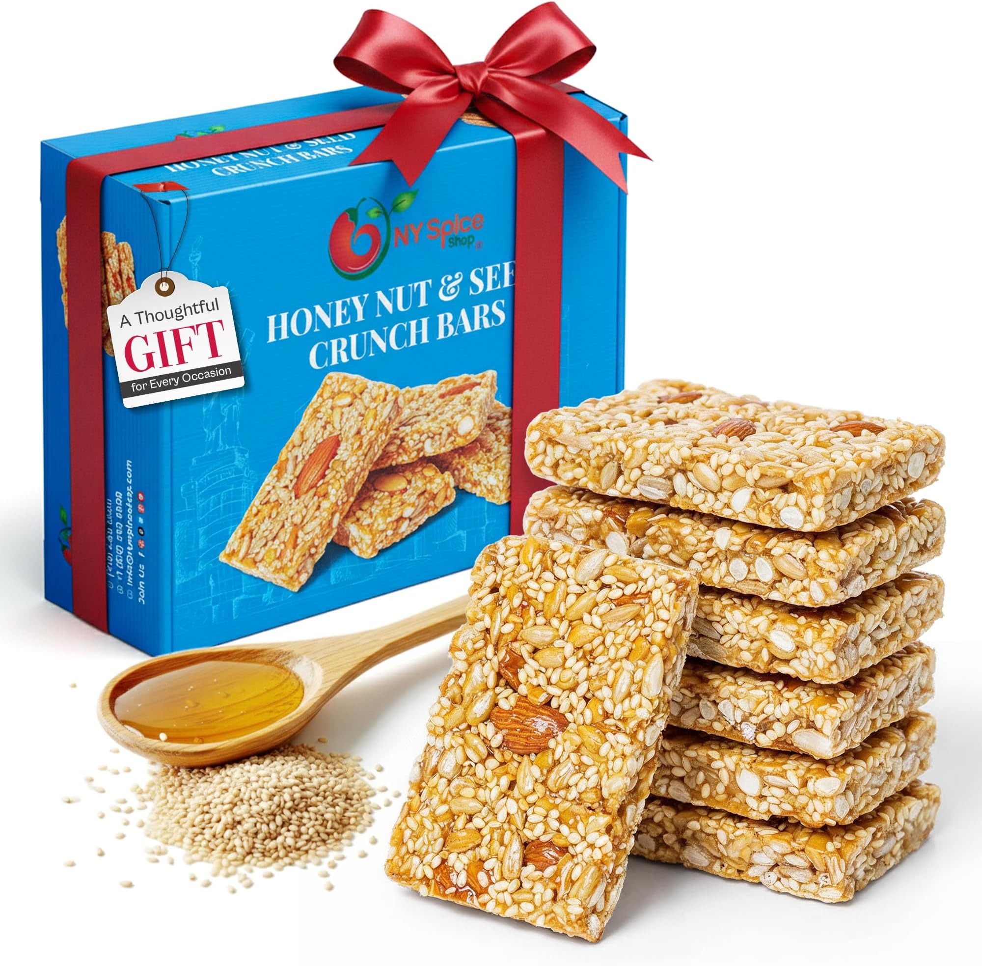 NY Spice Shop Honey Nut and Seed Snack Bar - 1 Pound Sesame Snacks Nuts & Seed Snaps Honey Candy with Almonds, Cashews & Sunflower Seeds - Healthy Crunchy Energy Bars - Nut Brittle Candy Bars