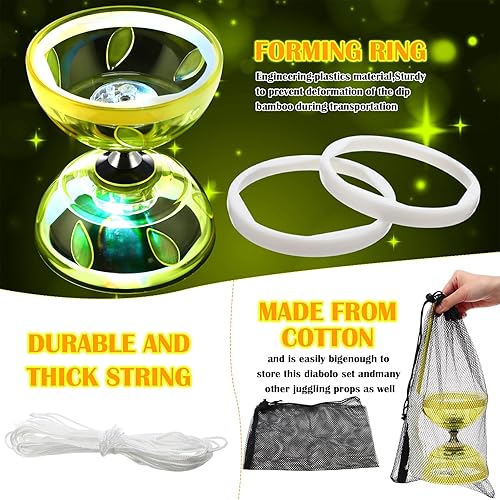 Miniatura 8 de Simgoing El juego de diábolo chino Yoyo incluye juguete de diábolo LED colorido de 5 pulgadas con 2 varillas de diábolo, 1 cuerda de diábolo y 1