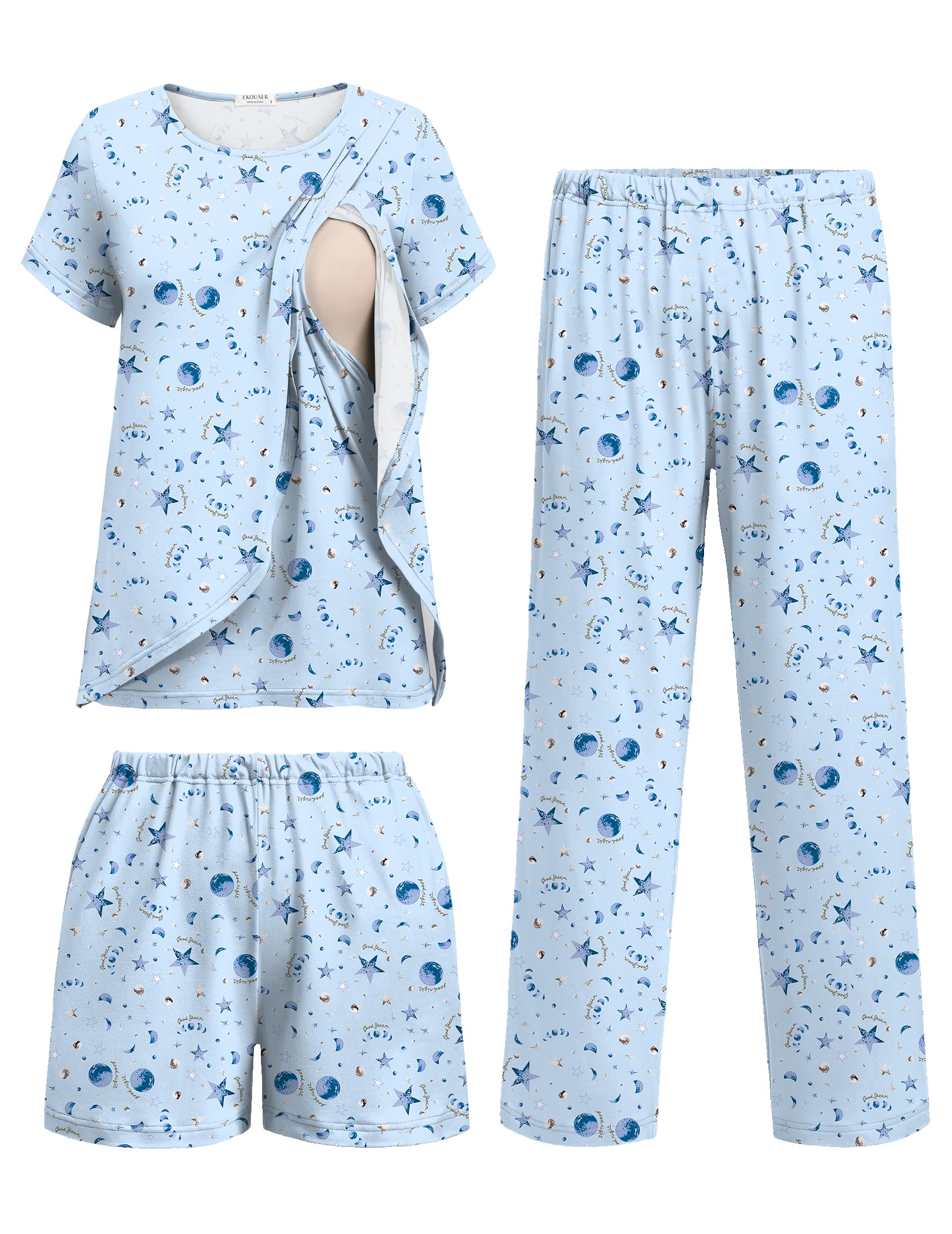 Ekouaer 3 PCS Maternity Nursing Pajamas Set Postpartum Breastfeeding PJS