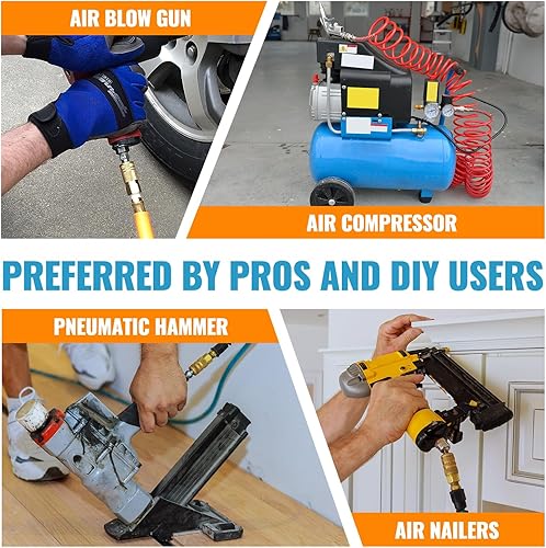 Miniatura 5 de SUNGATOR Paquete de 35 accesorios de manguera de aire de 14 pulgadas, kit de enchufes industriales NPT macho de 14 pulgadas, accesorios de manguera