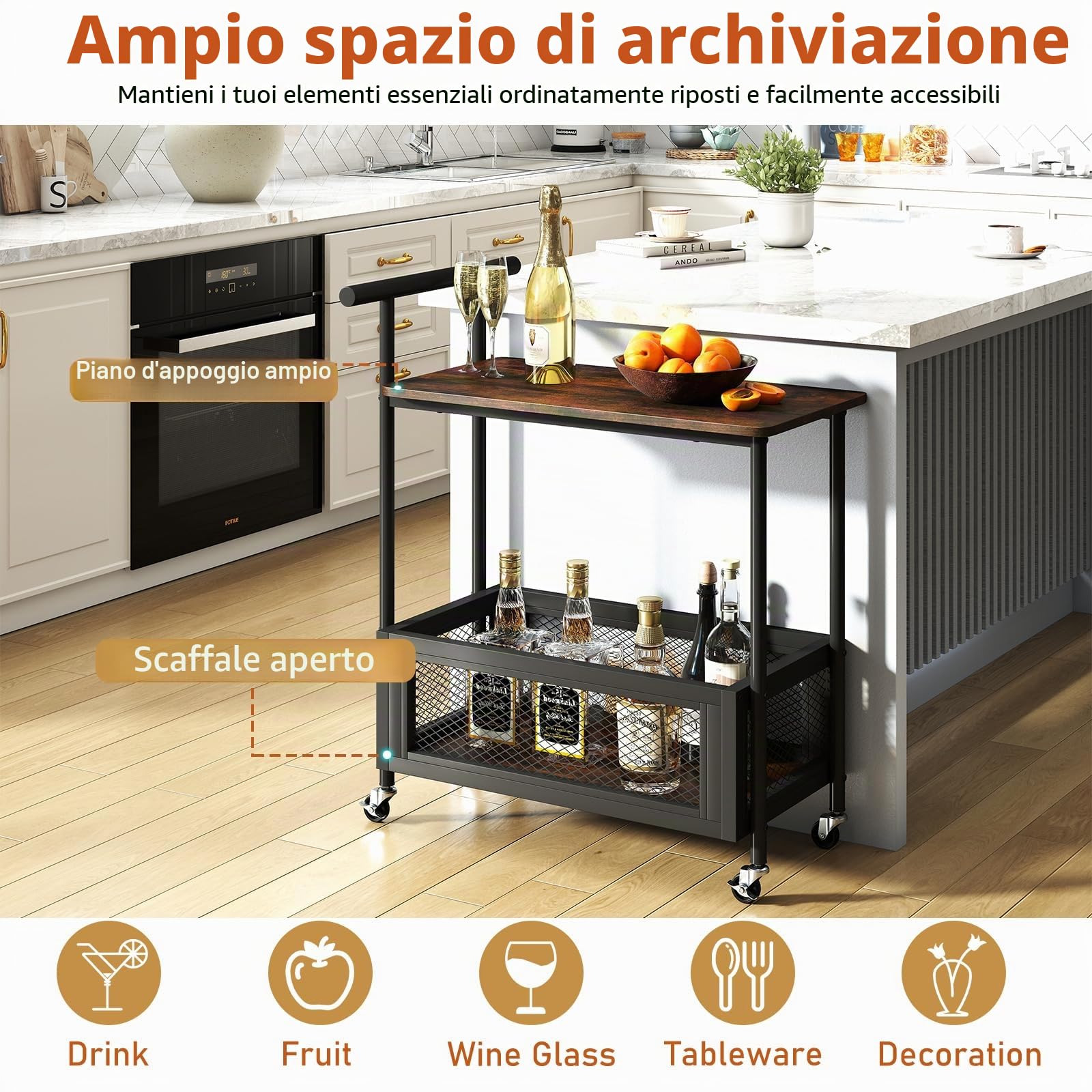LIFEZEAL Carrello Cucina Salvaspazio con Ruote, Scatola, Manico, Stretto