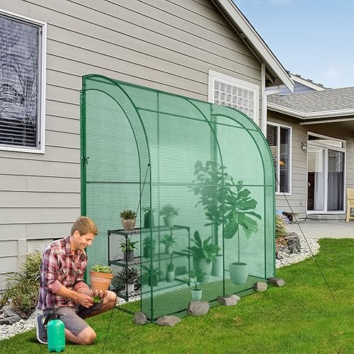 Miniatura 2 de Safstar - Invernadero de 7 x 35 x 7 pies mini invernadero inclinado para caminar con estante de flores de 3 niveles y cubierta de polietileno