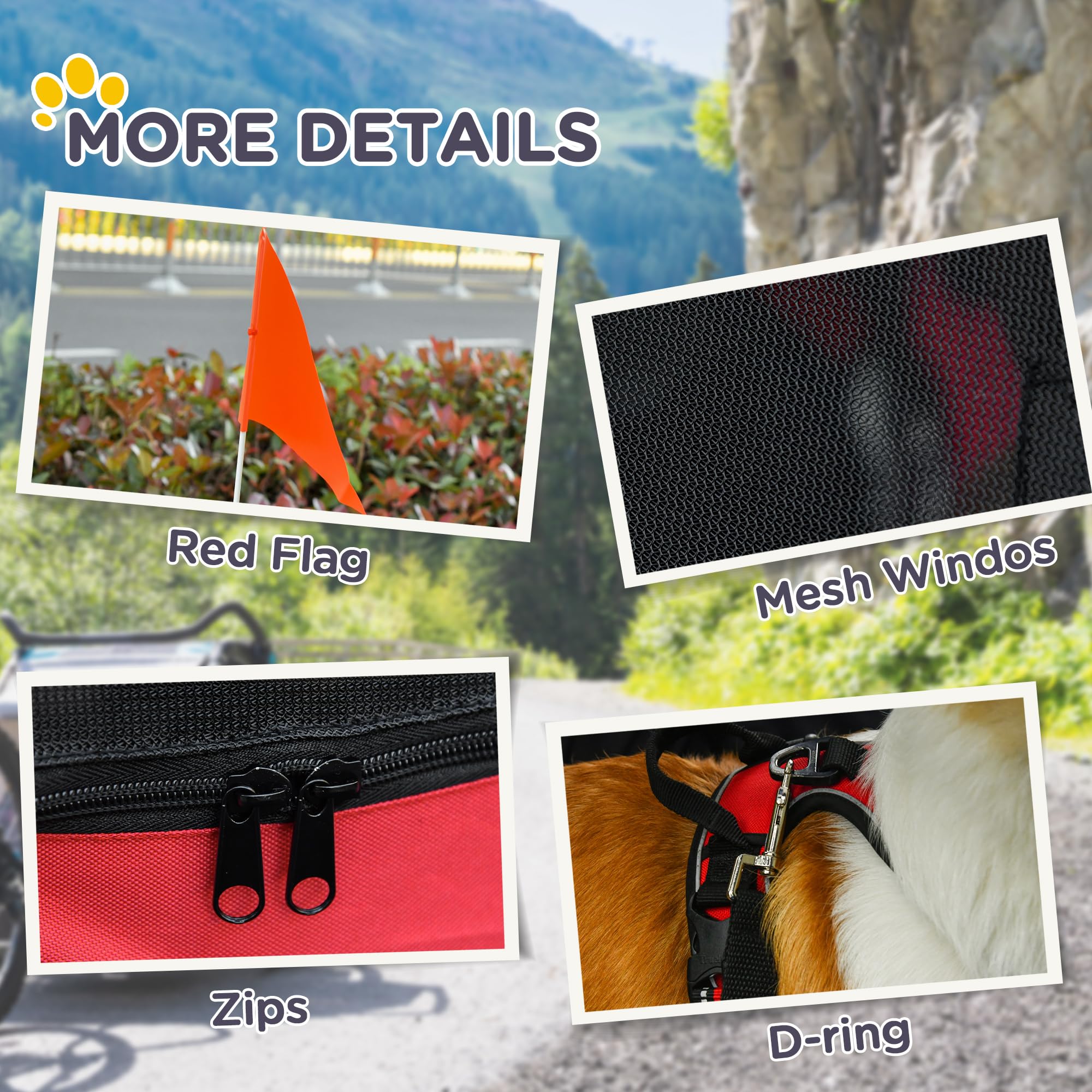 PawHut rimorchio bicicletta per cane animali pieghevole 8 riflettori Bandiera barra traino incluso Acciaio Poliestere Impermeabile Max. 40 kg 140 x 90 x 106 cm