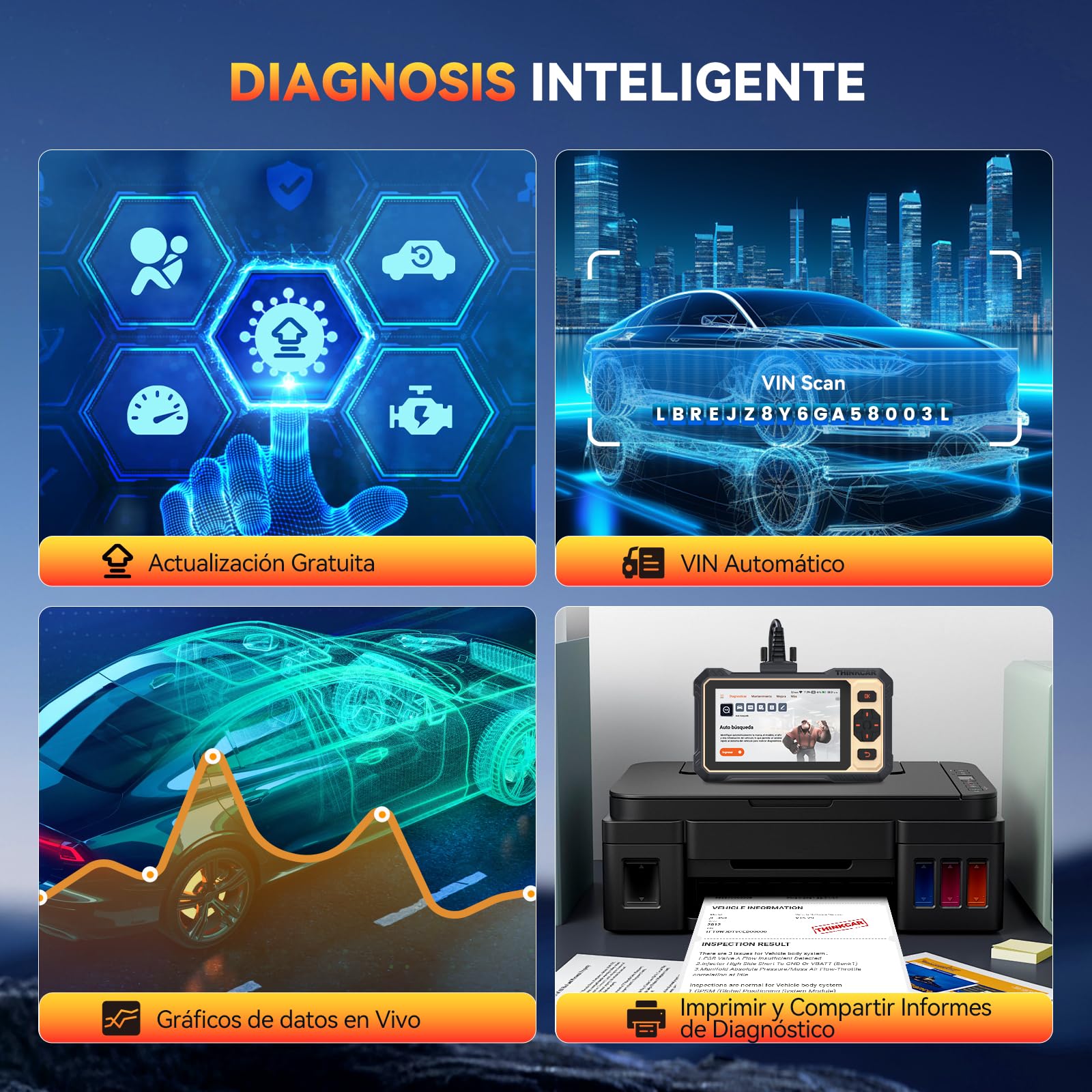 THINKCAR OBD2 Diagnosis, ThinkScan 662 Diagnosis Coche Multimarca de 4 Sistema(ECM/TCM/SRS/ABS), Diagnosis Coche con 12 Funciones de Reinicio/Vin Automático/Prueba Activa-Actualización Gratuita | THINKCAR OBD2 Diagnosis, Diagnosis Coche con 12 Funciones d