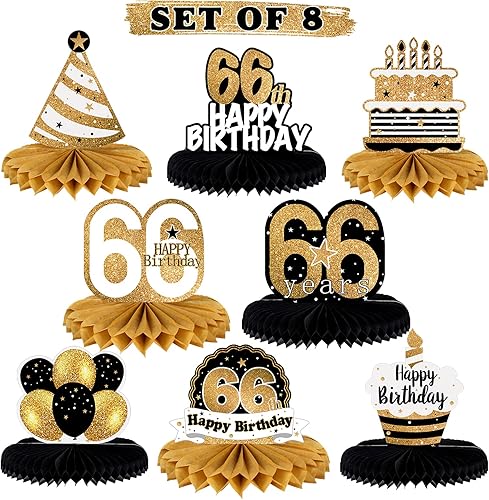 Miniatura 38 de LINGTEER Decoración feliz 50 cumpleaños negro y dorado de papel para mesa - Juego de centros de mesa con estrella de pastel y globo, 8 piezas