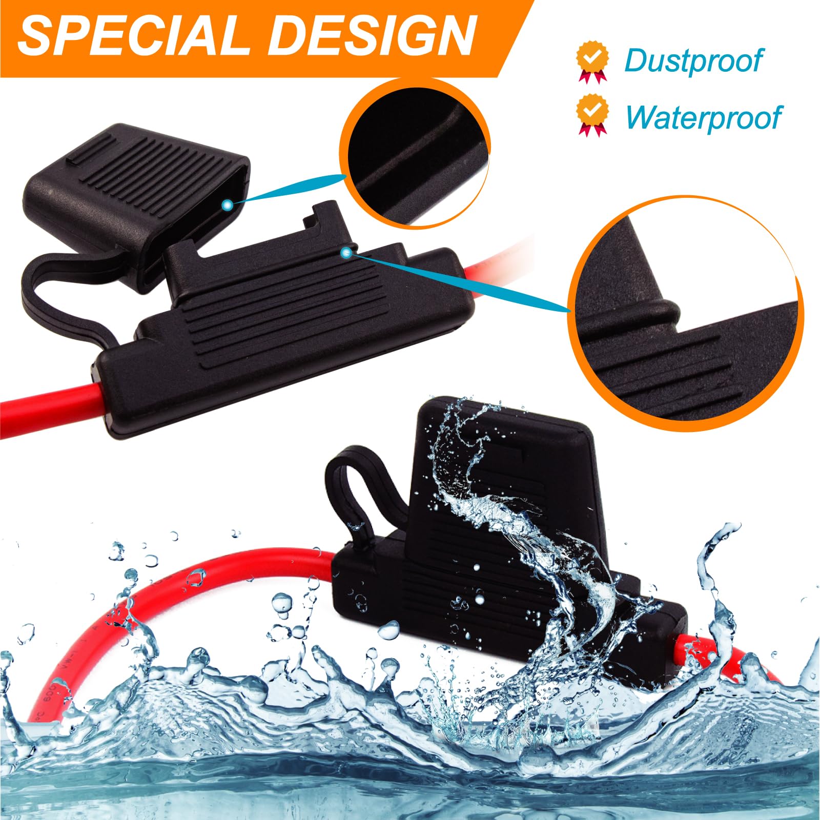 Kit portafusibili di ricambio automatico: 2 portafusibili impermeabili da 14 AWG con 2 fusibili standard da 15 A per auto/automatico/bar/camper/ATC/Home applice ecc.