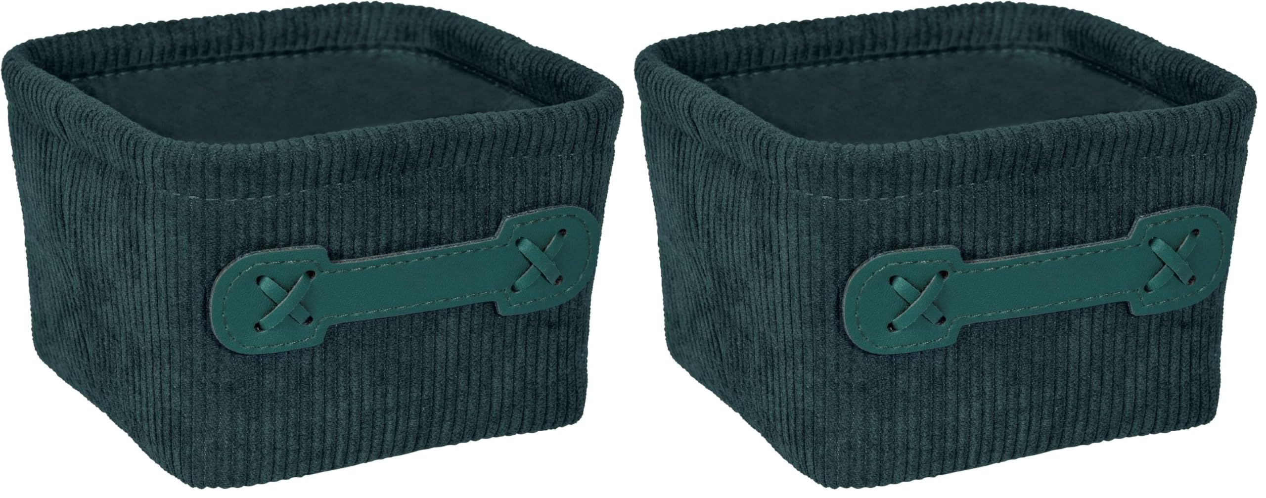 Wenko Cesta da bagno Anela Square in design a corda per riporre e mettere in ordine strumenti e accessori da bagno, 100% poliestere, maniglia in pelle artificiale, 14 x 9 x 14 cm, verde scuro