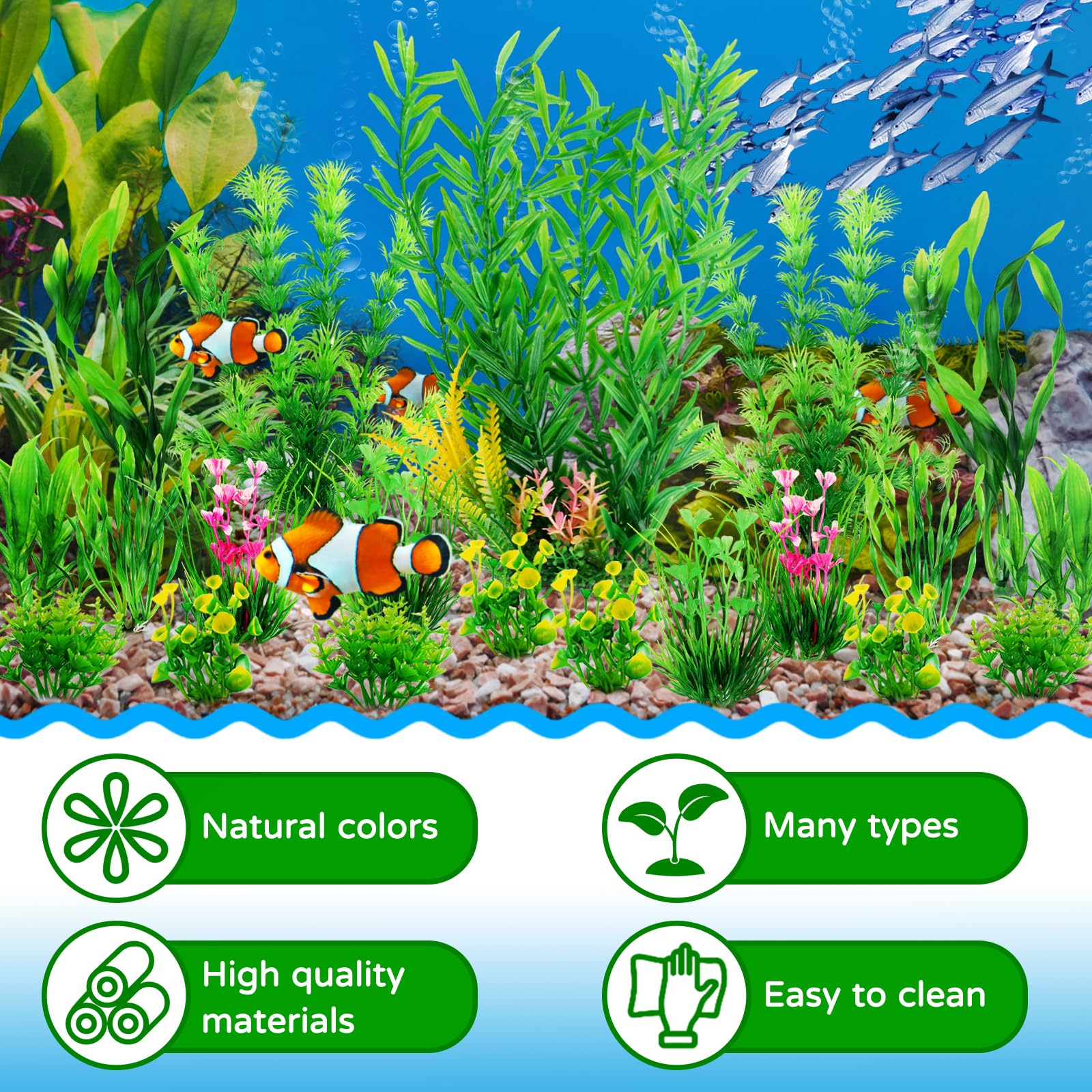 Fish Tank Plants, 20pcs Aquarium Decor Green Plants Artificial Aquarium Decorations Plant, Fish Tank Accessories for Household and Office Aquarium Simulation, Small to Large - image 5