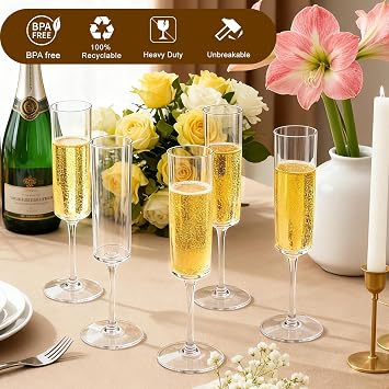 GuanQiao 12-Pack 6oz Plastic Champagne Flutes