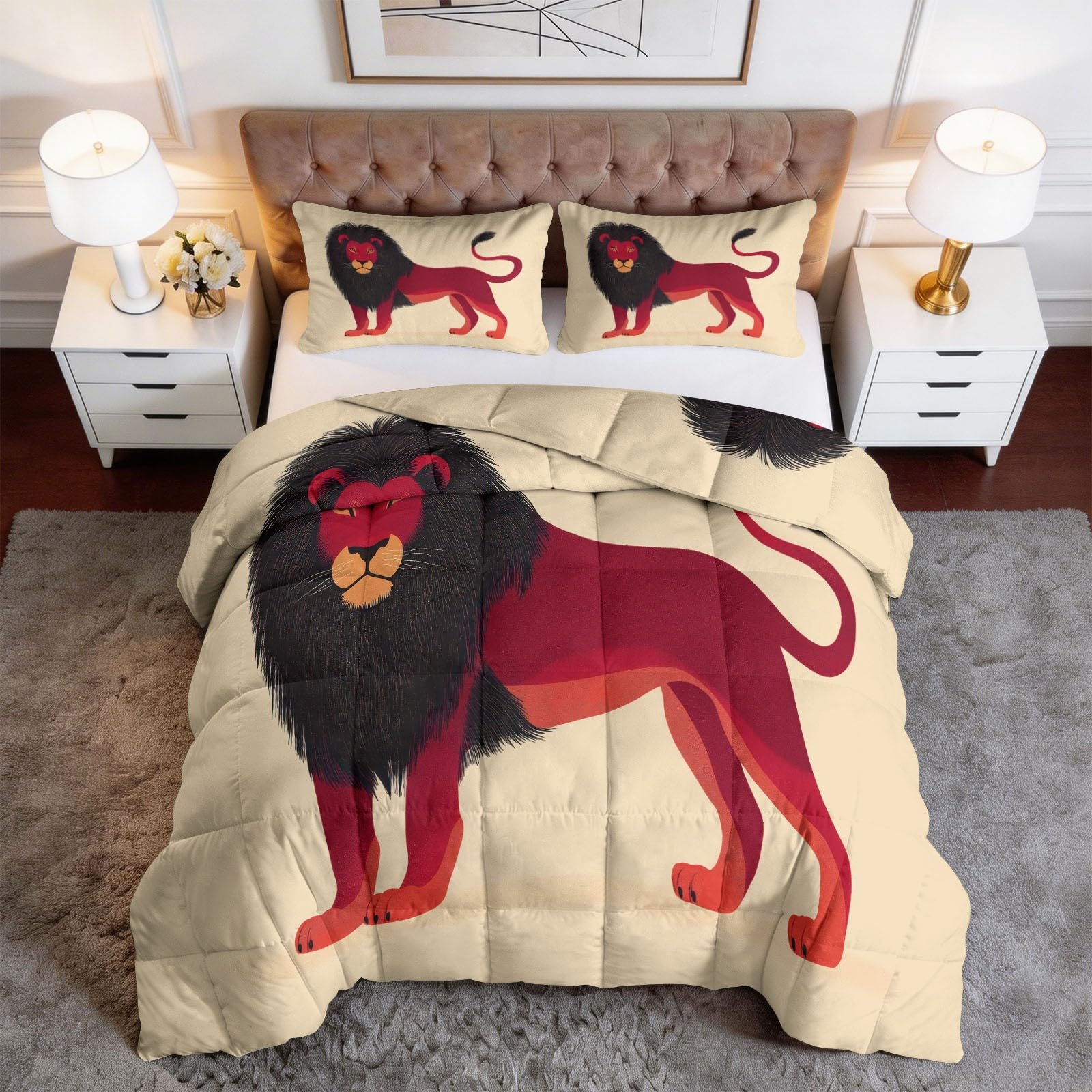 Piumino matrimoniale senza copertura 7,5 Tog, animale leone rosso morbido e caldo, piumino senza copertura per bambini, minimalismo, estate inverno, lavabile, trapunta per camera dei bambini