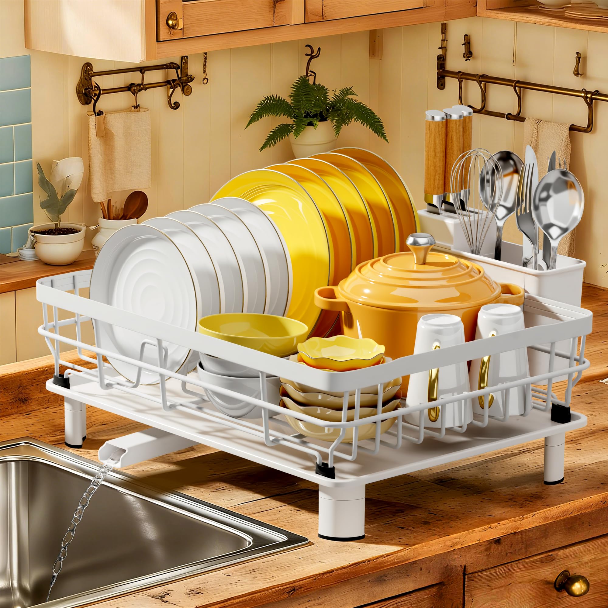 Photo 1 of MOUKABAL Dish Drying Rack, Dish Rack, Stainless Steel Dish Racks for Kitchen Counter, Dish Drainer with Removable Utensil Holder, Drainboard (White,13''W x 17''L)