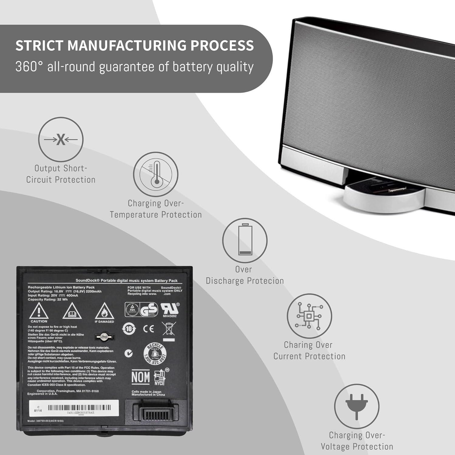 300769-003 Battery for Bose Sounddock Portable Digital Music System SoundLink Air Series 300769-002 300769-004 300769-001 300770-001 4ICR19/66 16.8V 2200mAh 32Wh (Black) - Image 6