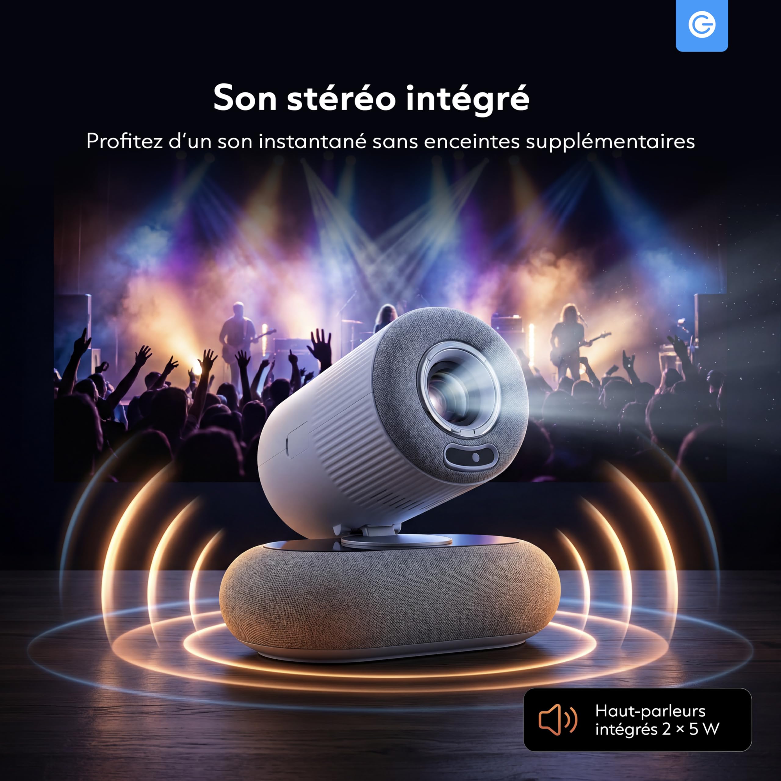 Silvergear® Vidéoprojecteur Full HD 1080p | Mini Projecteur Smart avec Autofocus & Correction Trapèze | Projecteur Video WiFi Bluetooth | Image Home Cinema 508cm | LED Ambient Light | HDMI USB | Blanc