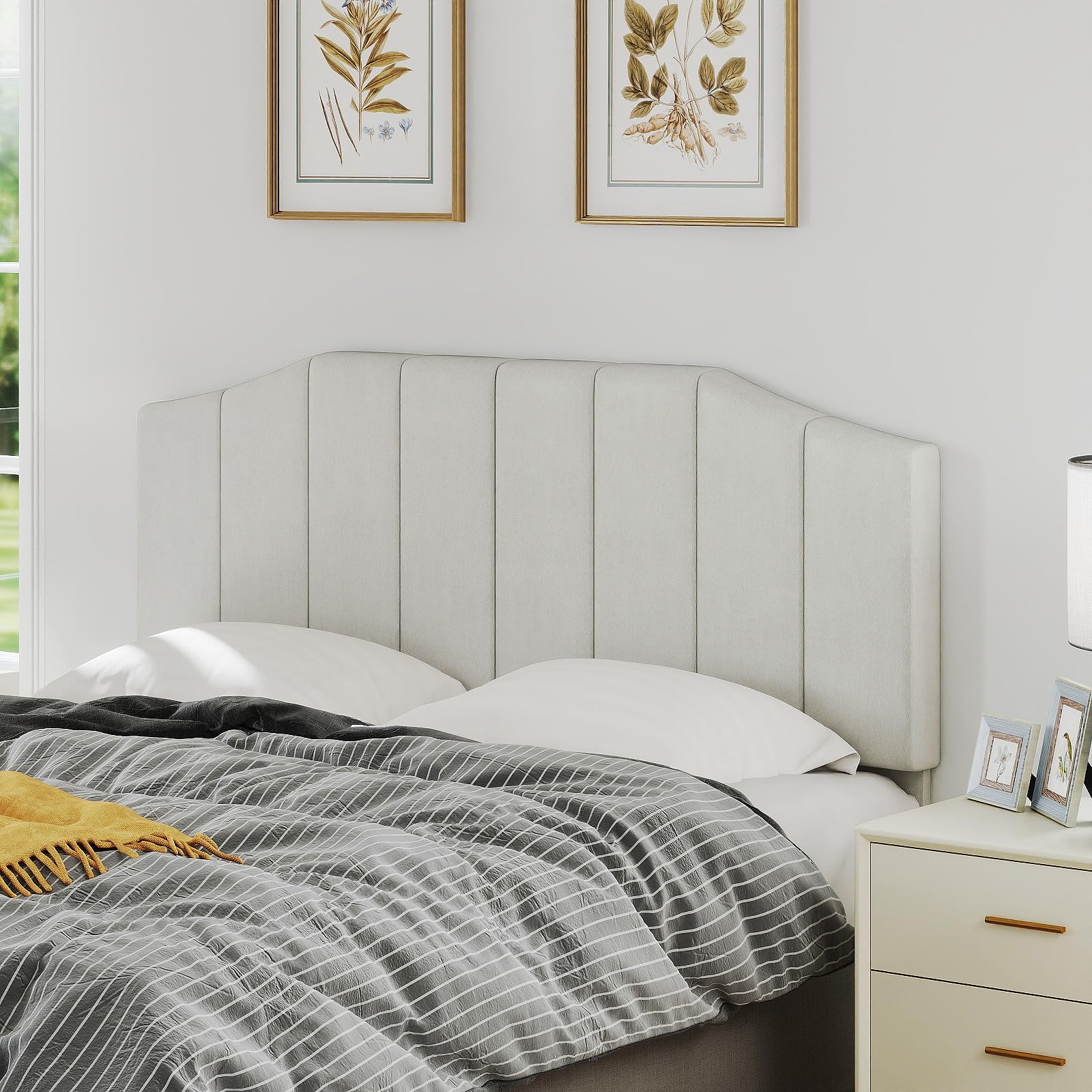 Furpopup Velvet Queen Size Headboard, Upholstered Headboard Queen/Full Size Wall Mount and Bed Frame Mount, Featuring High-Density Sponge Padding