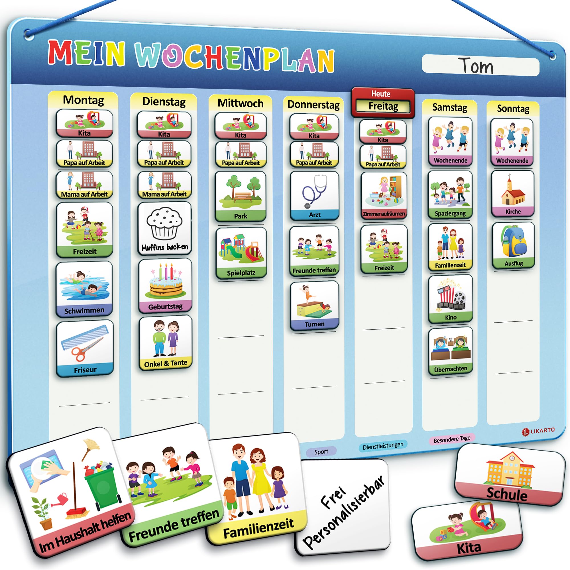 LIKARTO Wochenplaner Kinder - Montessori Aufgabenplaner & Magnettafel - Für mehr Struktur im Alltag - individuell anpassbar - Klassisch