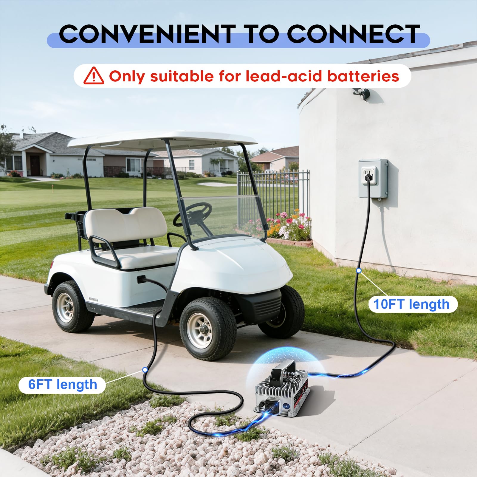 EPOWREY Cargador de carrito de golf de 48 V y 15 amperios para Club Car Precedent y DS Series con enchufe redondo de 3 pines, batería de plomo ácido