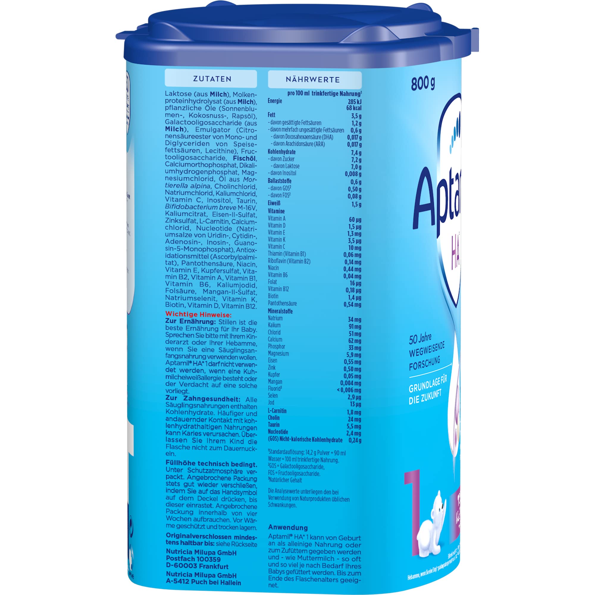 Aptamil HA 1 – Anfangsmilch von Geburt an, Mit DHA, Nur Laktose, Ohne Palmöl, Babynahrung, Milchpulver, 1x 800 g (Packung mit 4)