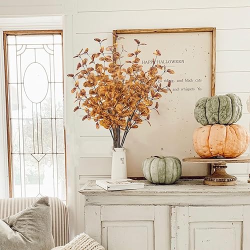 Miniatura 3 de unlemoni 6 tallos de eucalipto artificiales de otoño, hojas de decoración de otoño, ramas de eucalipto falsas de seda para florero, boquets, otoño,