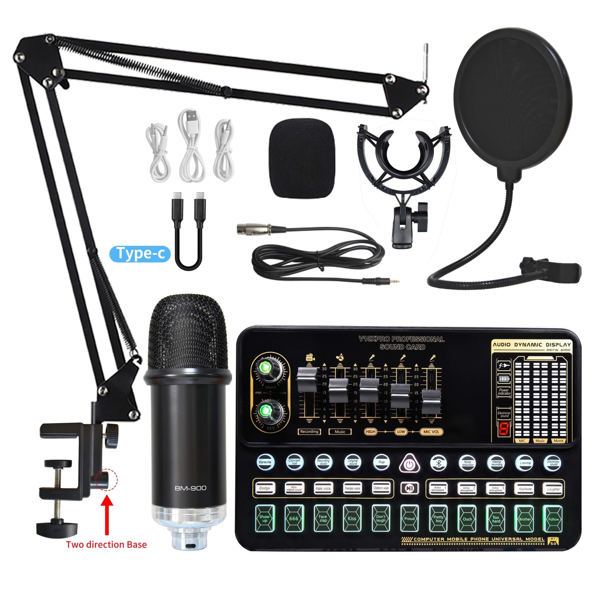 Soundkarten-Kit, Kondensatormikrofon-Paket, Soundkarten-Kit mit Verstellbarer Mikrofonaufhängung, Scherenarm, professionelles kabelloses Studio-Karaoke-Mikrofon-Studio-Se，V10XPRO Sound Card 1