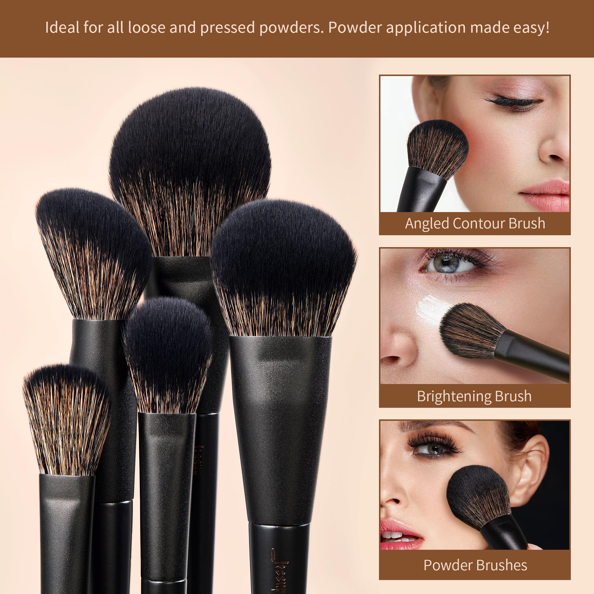 Jessup Black Makeup Brushes 14Pcs Make up Brushes Gift Set for Women Kabuki Foundation Eyeshadow Contour Concealer Powder Eyeliner Crease Eyebrow Blending Brush Set Gift for Female,T336-G - Image 4