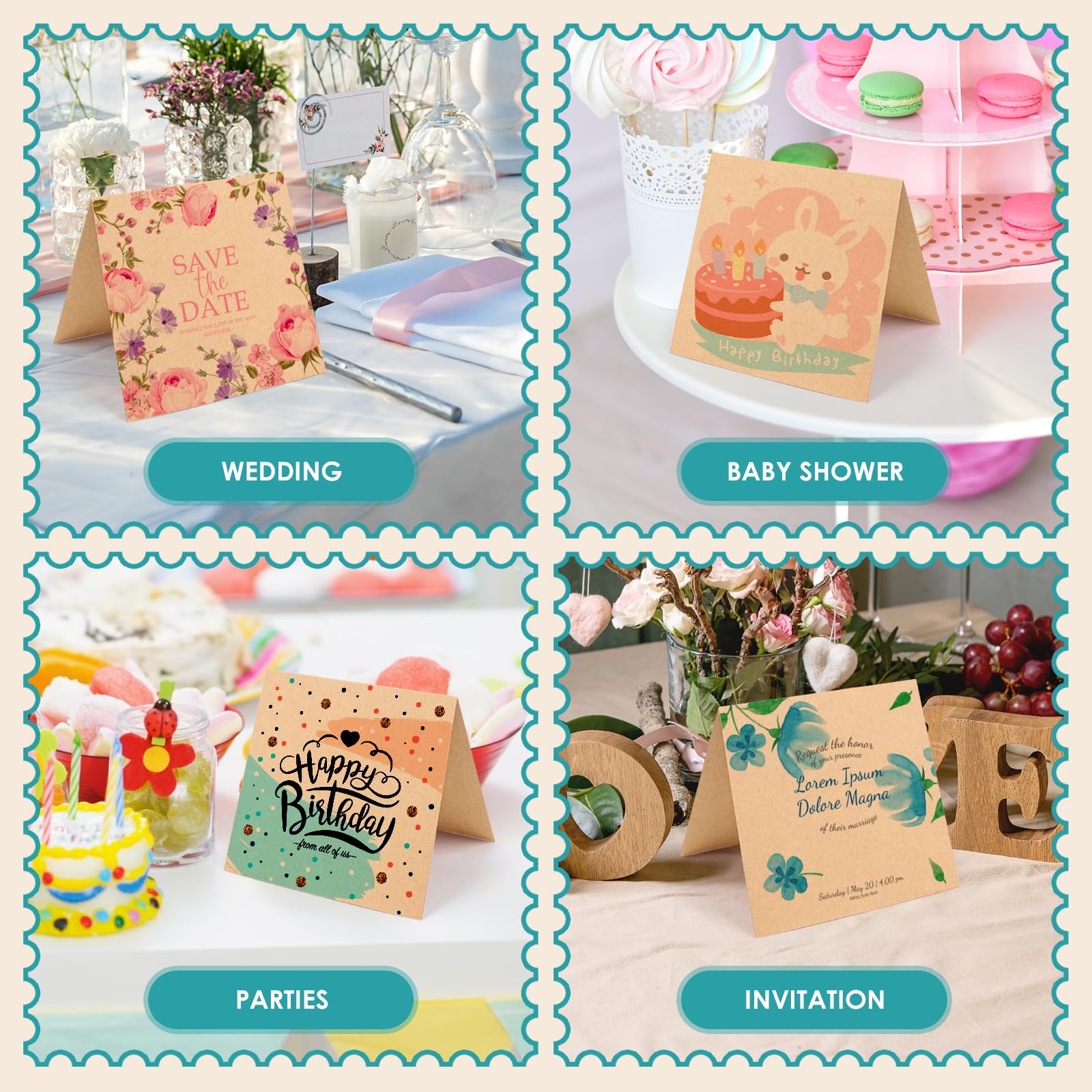 Tarjetas y sobres en blanco de 20 quilates, 15,2 x 15,2 cm, color marrón kraft pesado, 100 libras, sobres cuadrados de papel kraft plegados para tarjetas de felicitación, bodas, invitaciones, baby