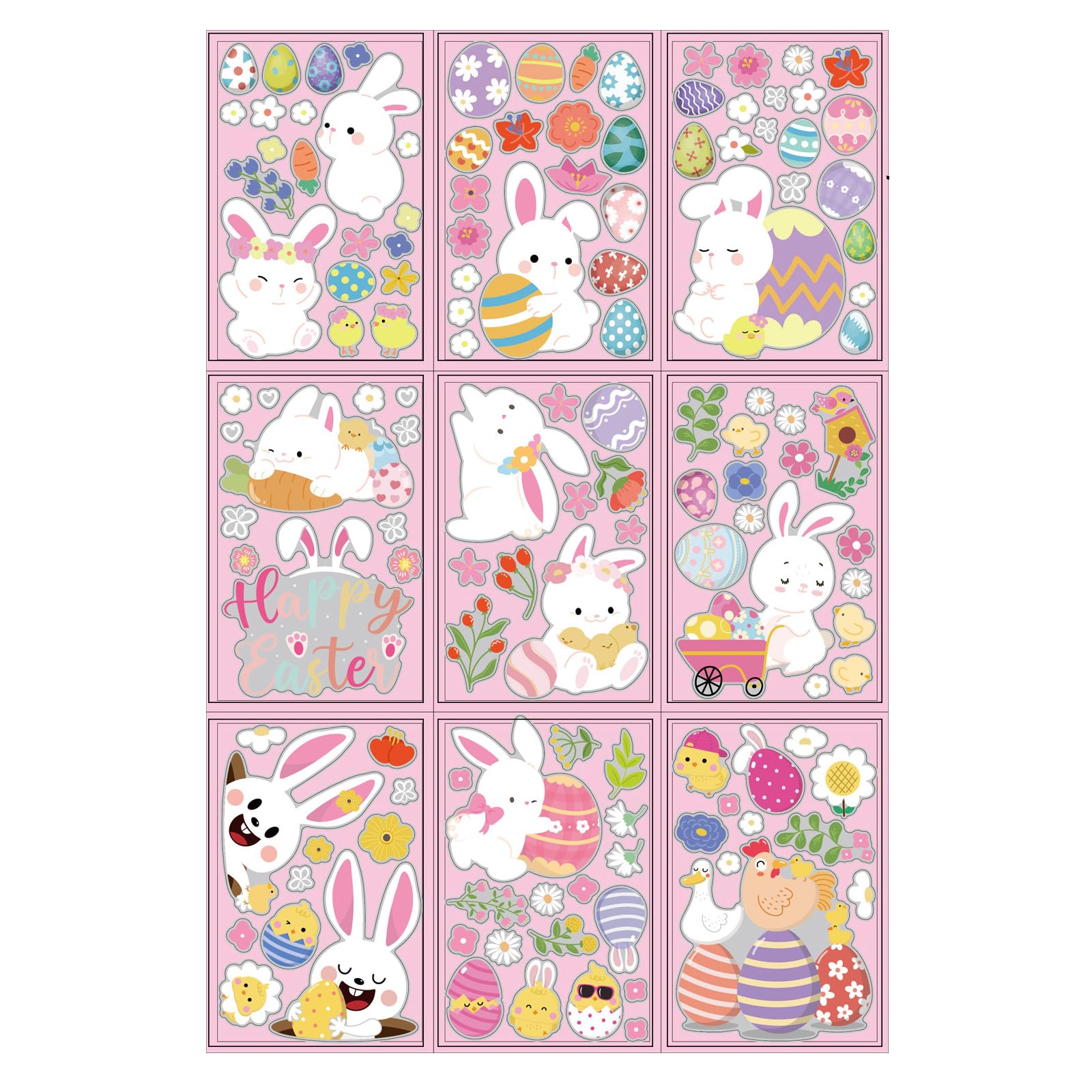 Buxuaaaa 9 Sheets Easters Festivals Window Clings Set Cartoon Bunnies Eggs Chick Sticker Decal for Spring Window Glass Decors Easters Party Decors