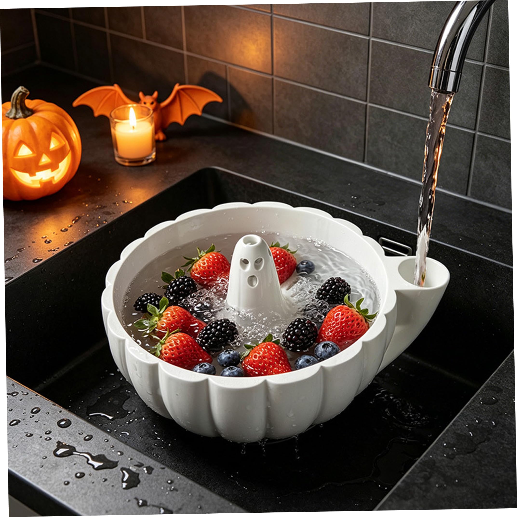 Cuenco de Halloween, cuenco giratorio de plástico para lavadora de frutas fantasma, blanco