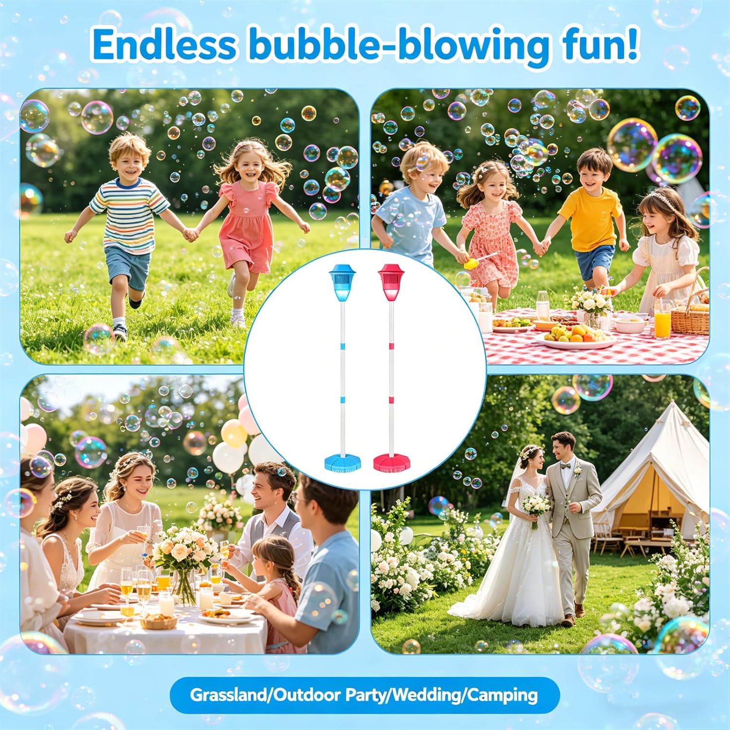 2026 Splashy Surprises Bubble Maker, Street Lamp Bubble Maker Stand Machine with Lights, Automatic Standing Torch Maker Machine Height Adjustable up to 47 Inches with Light/Music (1Set*Blue)