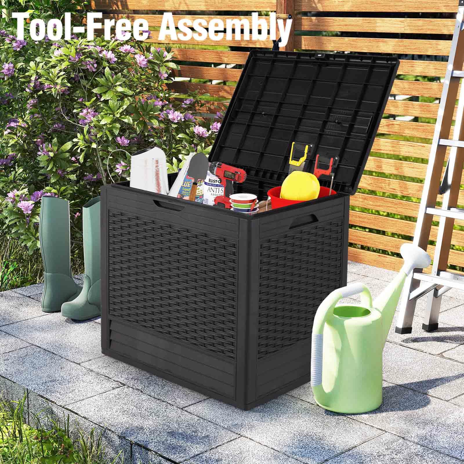 HOMASIS Baule da Esterno Impermeabile con Chiusura, Baule da Esterno in PP da 96L, Cassapanca Contenitore per Patio, Giardino, Vicino alla Piscina, Terrazza, 58 x 43 x 53 cm (Marrone)
