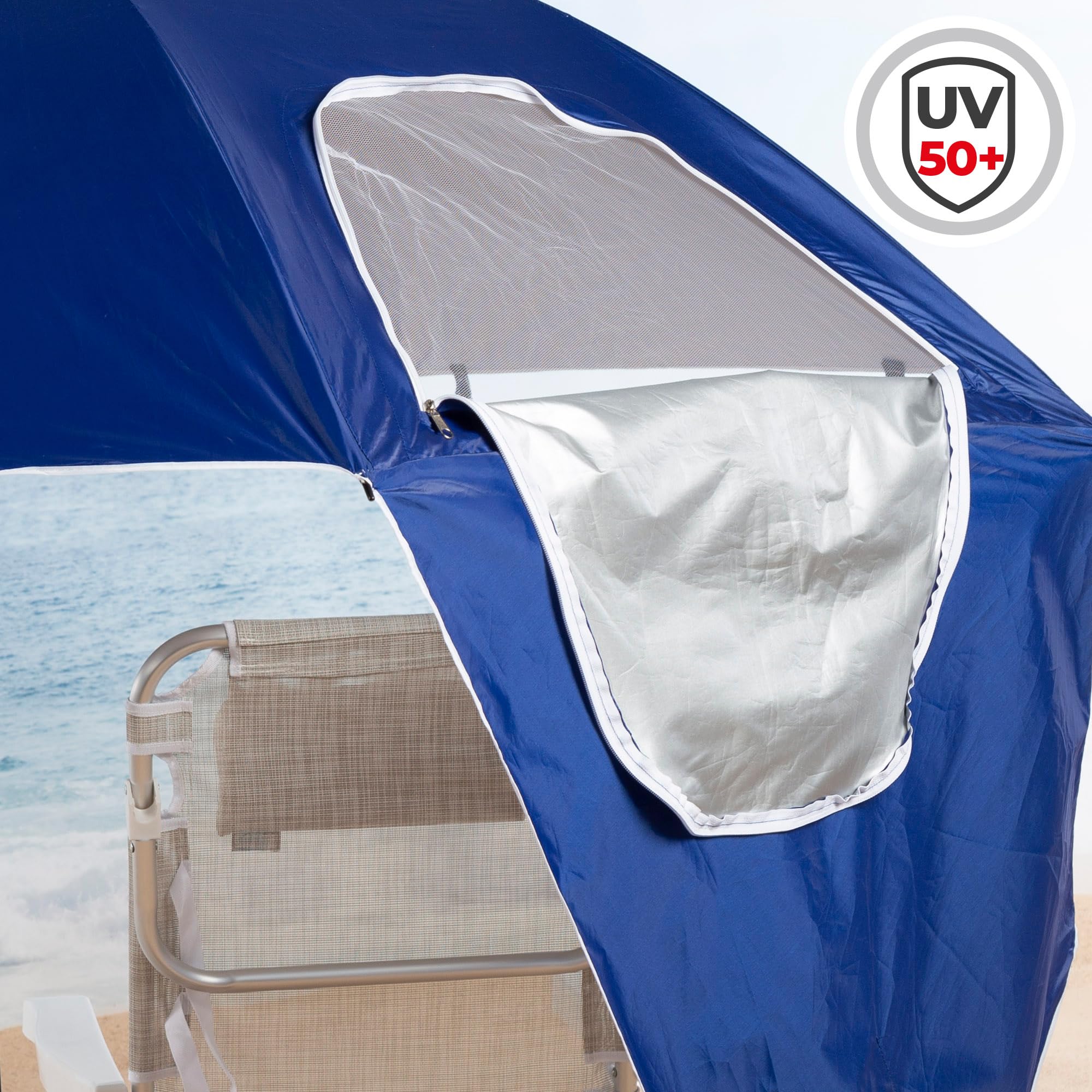 AKTIVE Grand Parasol de Plage, 240 cm, Couleur Bleu, mât en Acier, réglable en Hauteur, Tissu Polyester, Protection UV50, Grands parasols + étui de Transport avec poignée (62349), Bleu, Grande