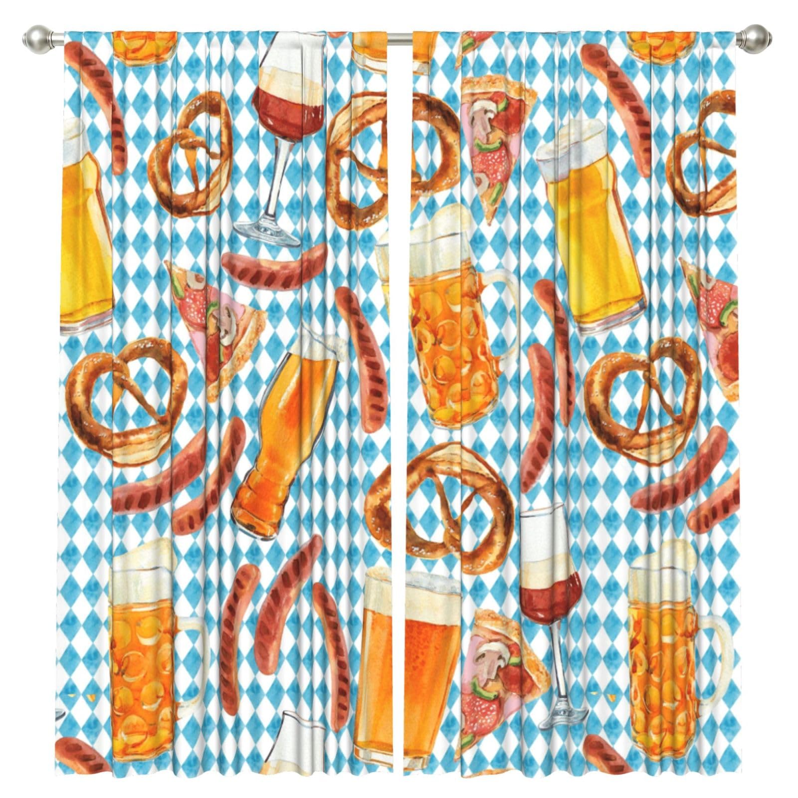 InOmak Sausage Bread Pizza Pattern, 2 Panels Window Curtains 52 x 84 Inch Blackout Curtains for Living Room Bedroom