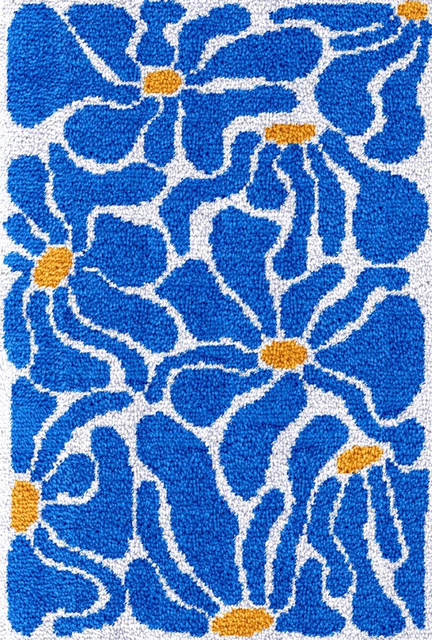 AxiangziK DIY Latch Hook Kit Large Rug Blue Flowers DIY Latch Hook Kits Hand Craft Embroidery Tapestry Carpet Rug Making Enthusiasts Gift 39x55in