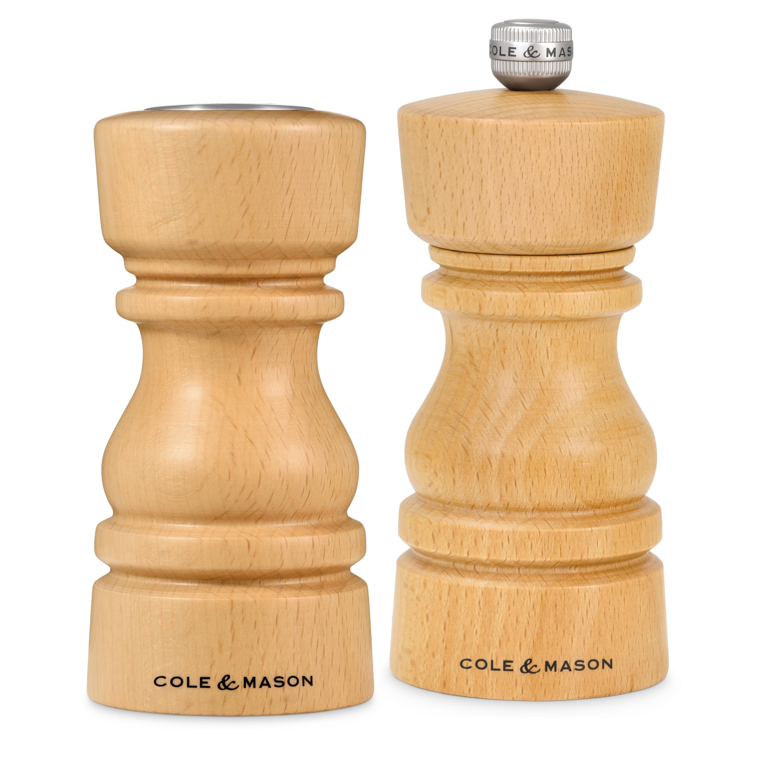 Cole & Mason Juego de Regalo London con Salero y Molinillo de Pimienta, 130 mm / 5", Madera de Haya Natural, Mecanismo de Molienda de Cerámica Afilada