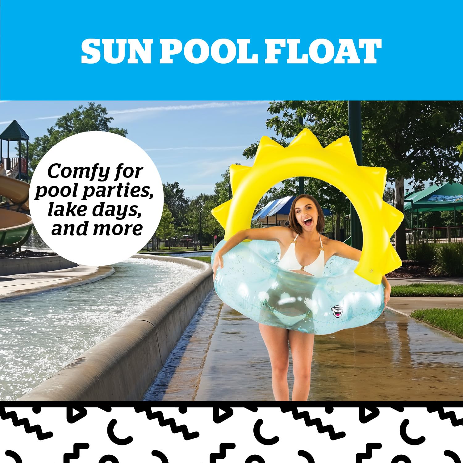 BigMouth Inc Giant Sunny Pool Float, Durable Vinyl Ring Tube, Summer Party Water Floatie, Patch Kit Included