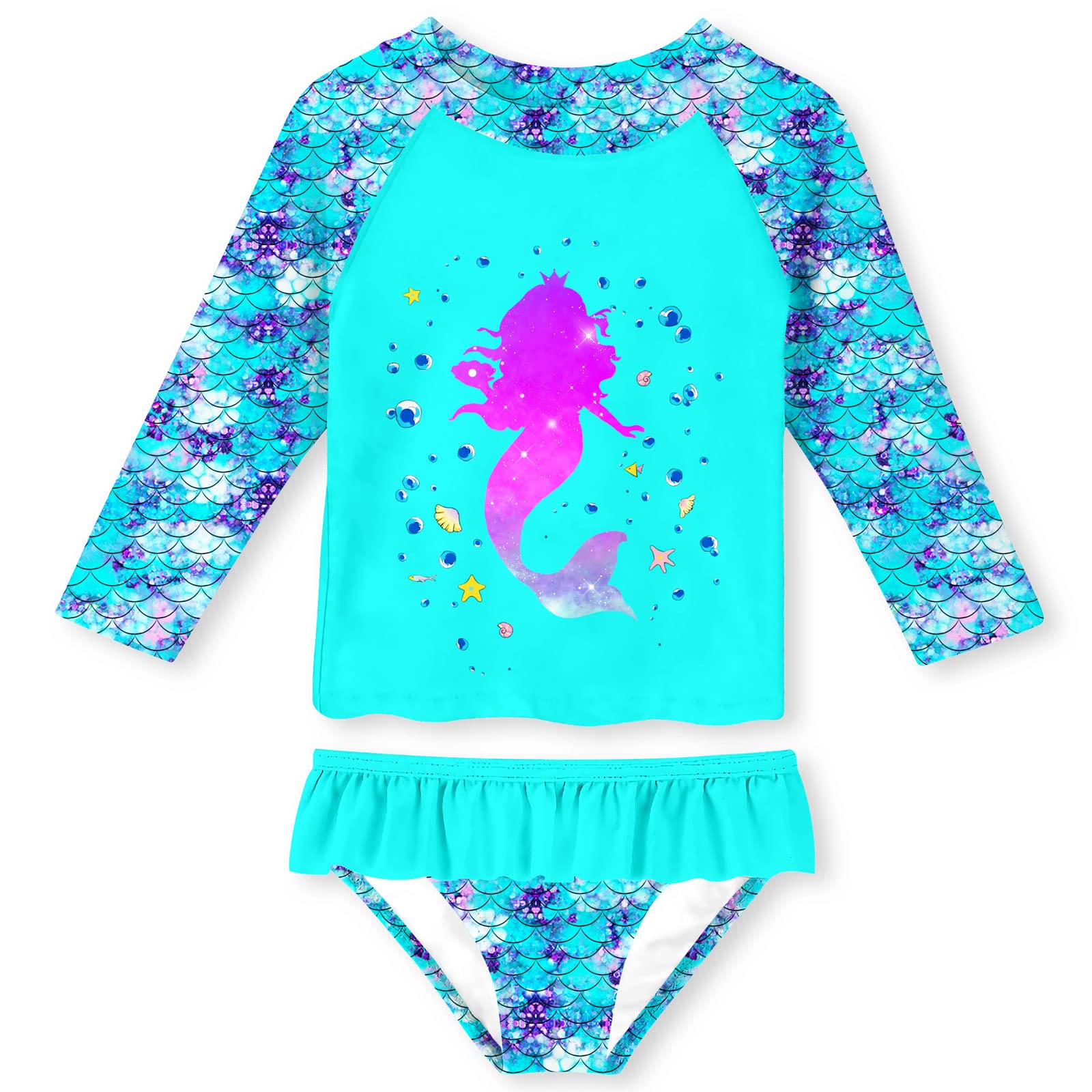 UNIFACO Girls Swimsuit Two Piece Long Sleeve UPF 50+ Bathing Suit, 2-8T