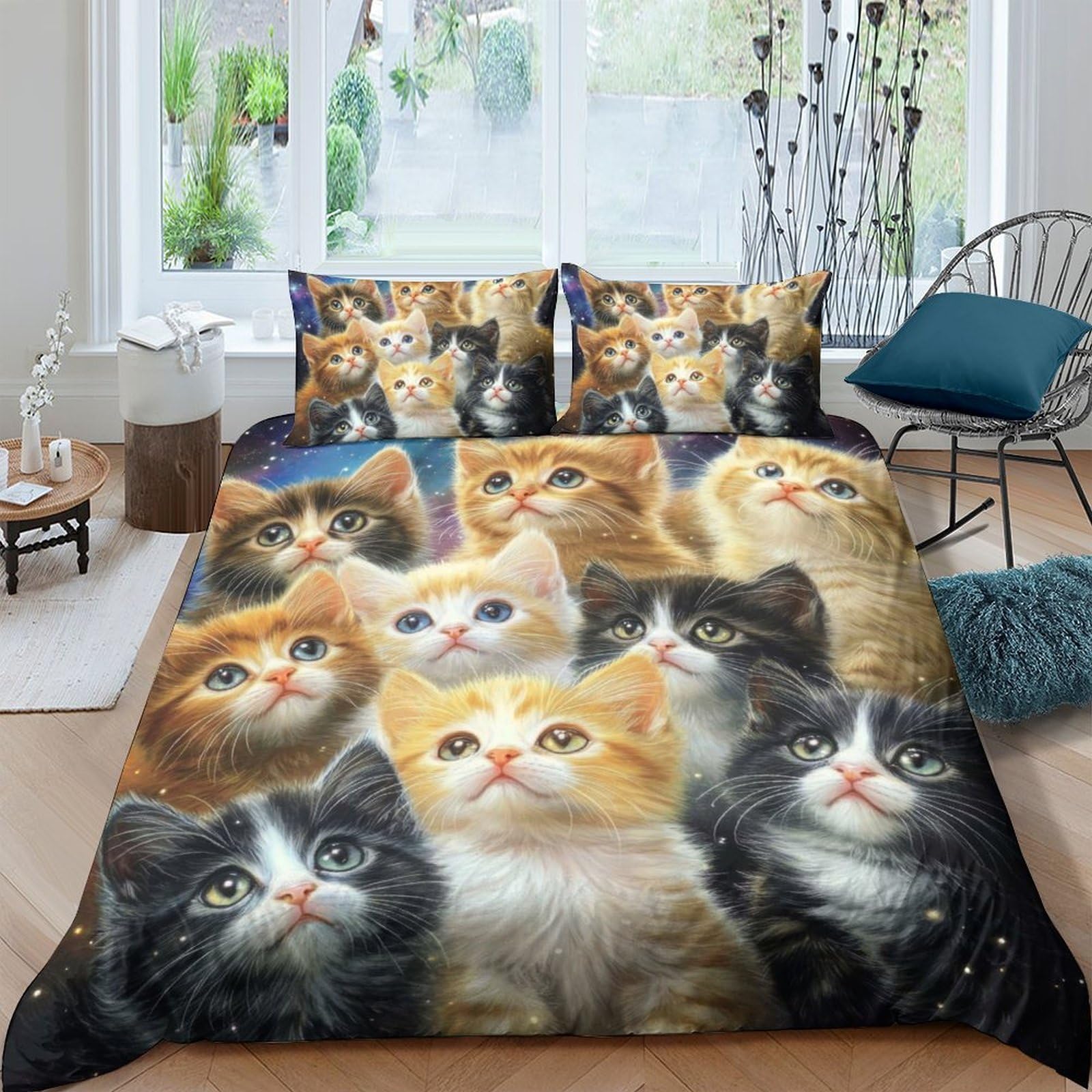 Ctjqhvkz Style-10 3D Printed Cat Portrait Fitted Sheet Microfiber Soft Non-Slip Animal Bed Sheet For Bedroom Dorm Decor Mattress Protection Single（135X200cm）
