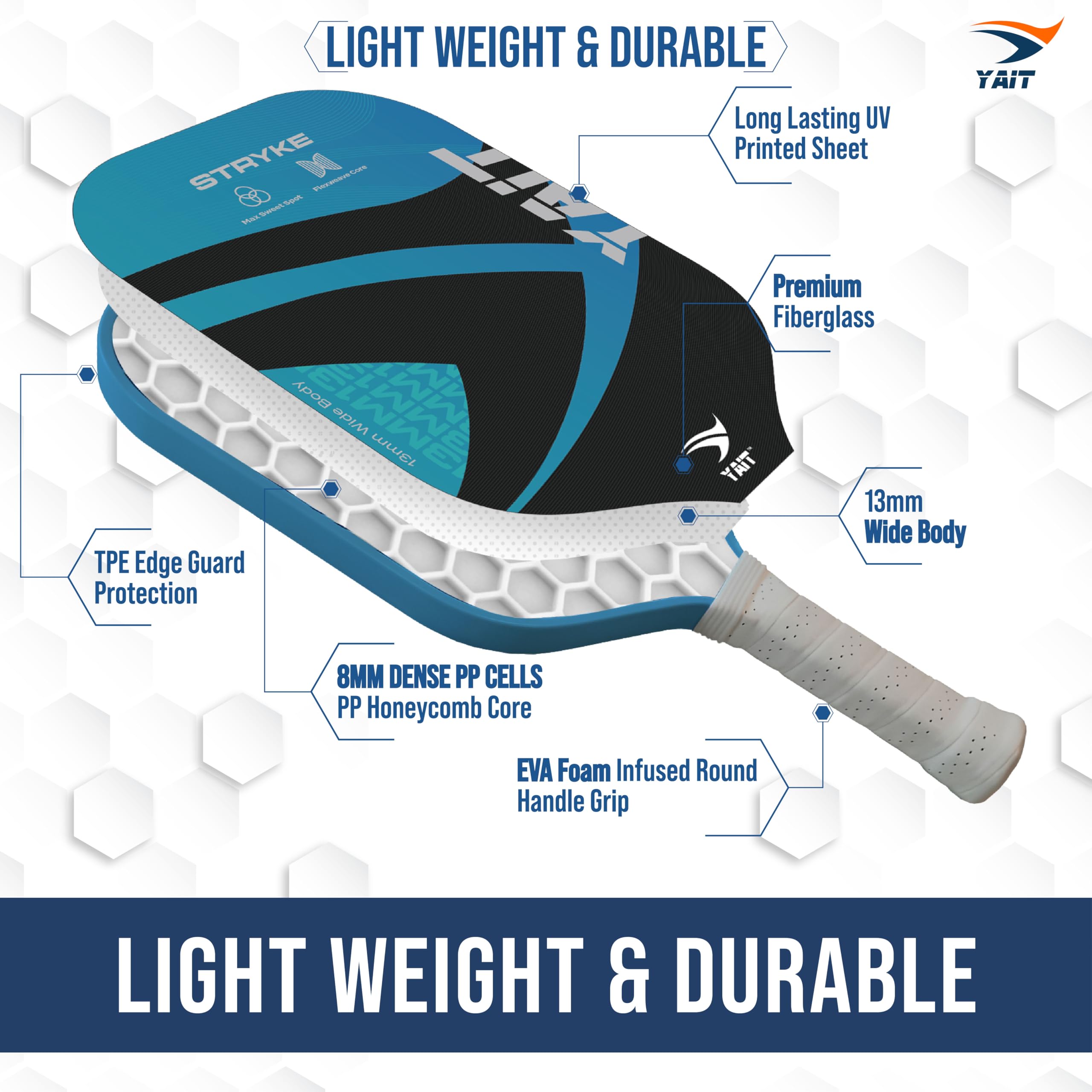 Stryke Wide Body Pickleball Paddle | 13mm Fiberglass Surface | Carbon Foam Handle | FlexWeave Core | Dense 8 mm PP Honeycomb Core | Durable Pickleball Racquet | Pickle Ball Racket of USAPA Standards 3