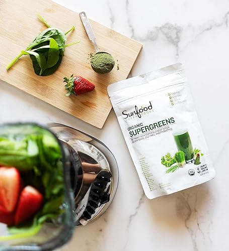 Miniatura 5 de Sunfood Super Greens Powder | Mezcla orgánica de 19 superalimentos verdes, probióticos, enzimas, proteínas y fibra, primeros ingredientes de
