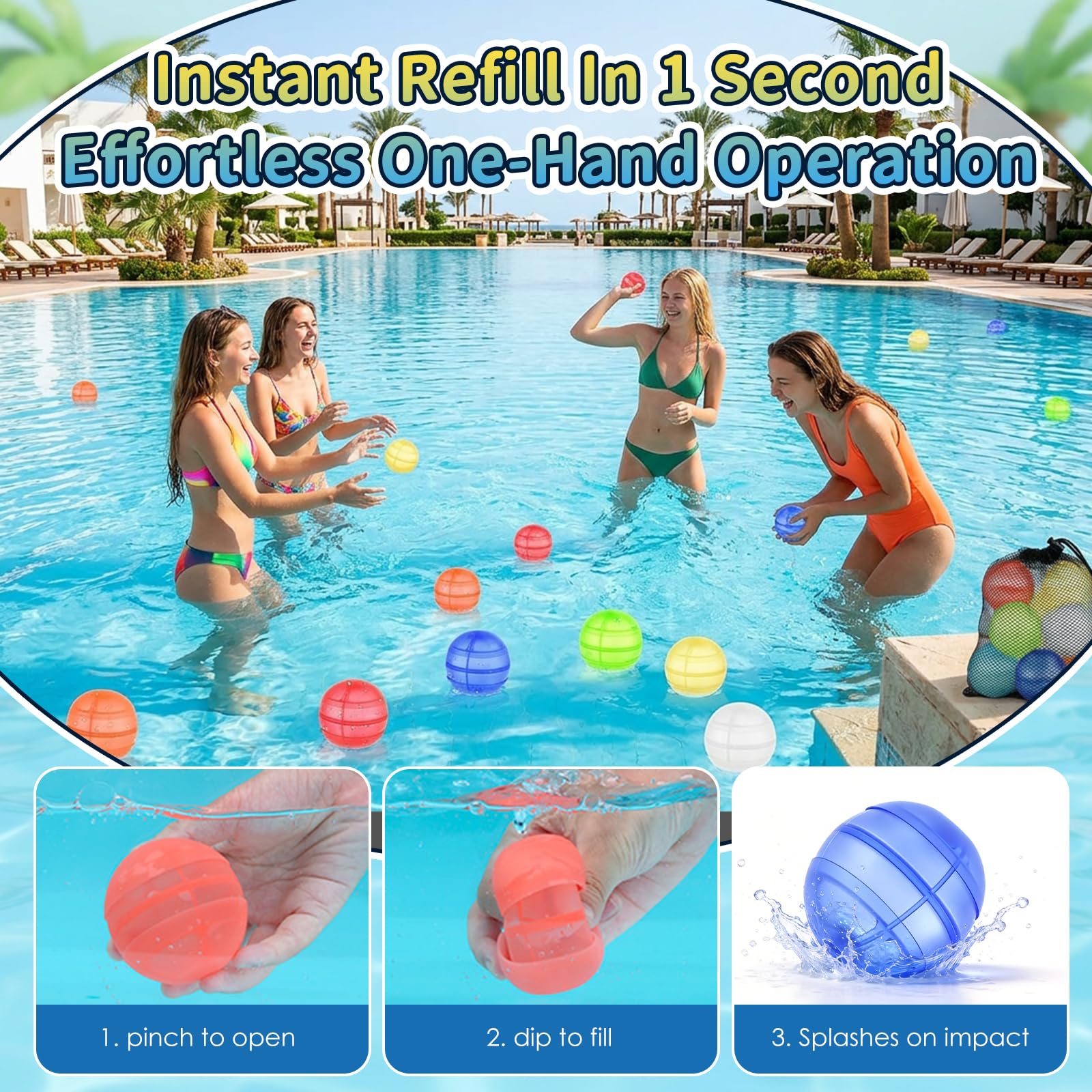 Palloncini Acqua Riutilizzabili –12 Pezzi Bombe d’Acqua in Silicone,Doppia Apertura a Riempimento Rapido Autosigillanti – Giocattolo da Piscina,Spiaggia,Giardino Esterno per Bambini 6+ Anni