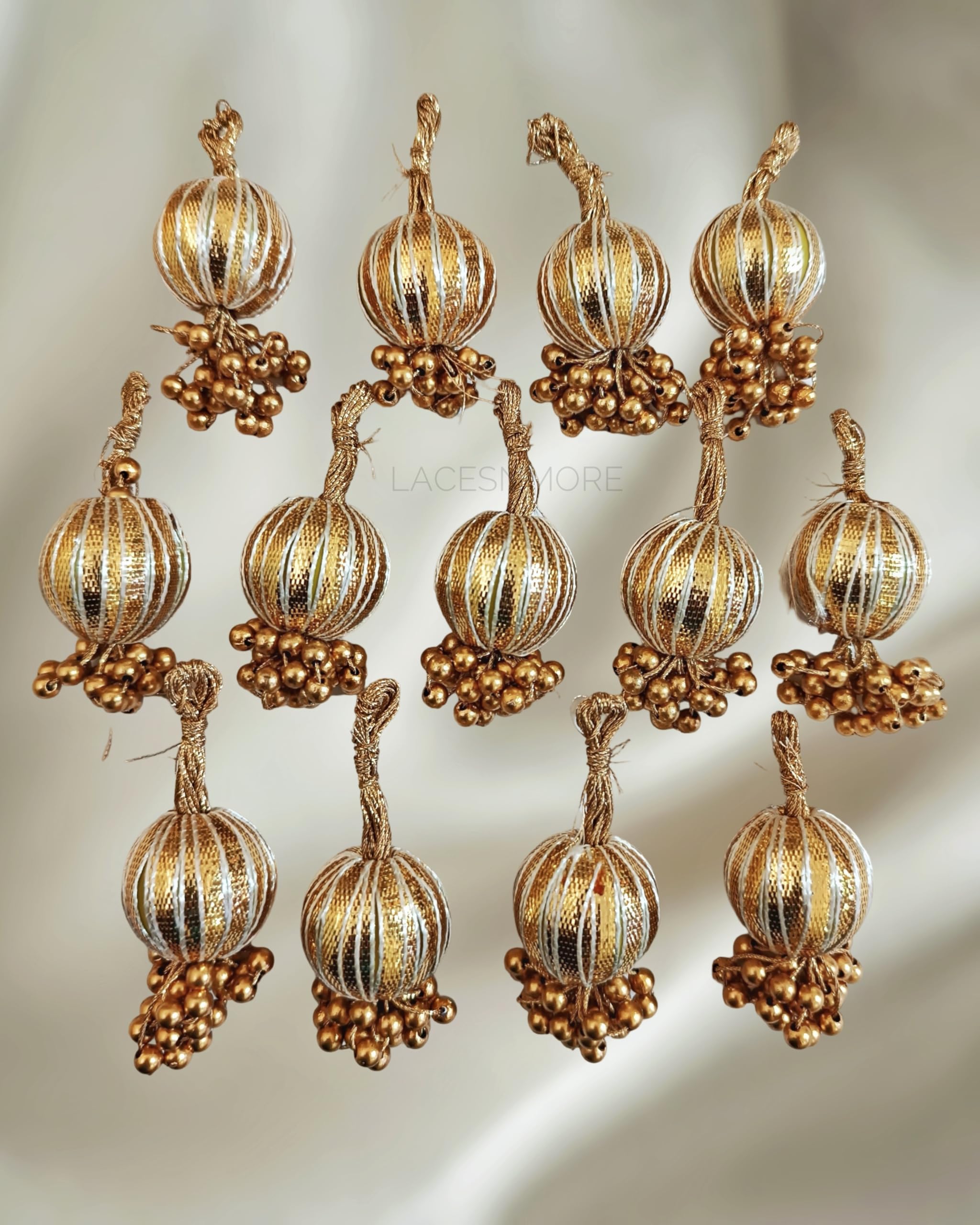 Lacesnmore Multi Purpose Handmade Pearl Bunch latkan Tassles, Jewelry, Fabric Fringe Beads for Decorating Crafting Accessories toran material12pc (Golden)-image-17
