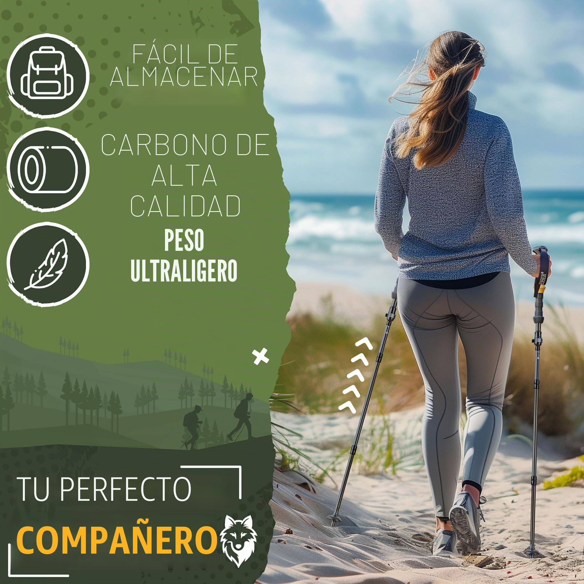 KESSER® Bastones de senderismo plegables/telescópicos, bastones de marcha nórdica para hombre y mujer, bastón de senderismo de aluminio/carbono con mango de corcho 105-120 cm, bastones de trekking
