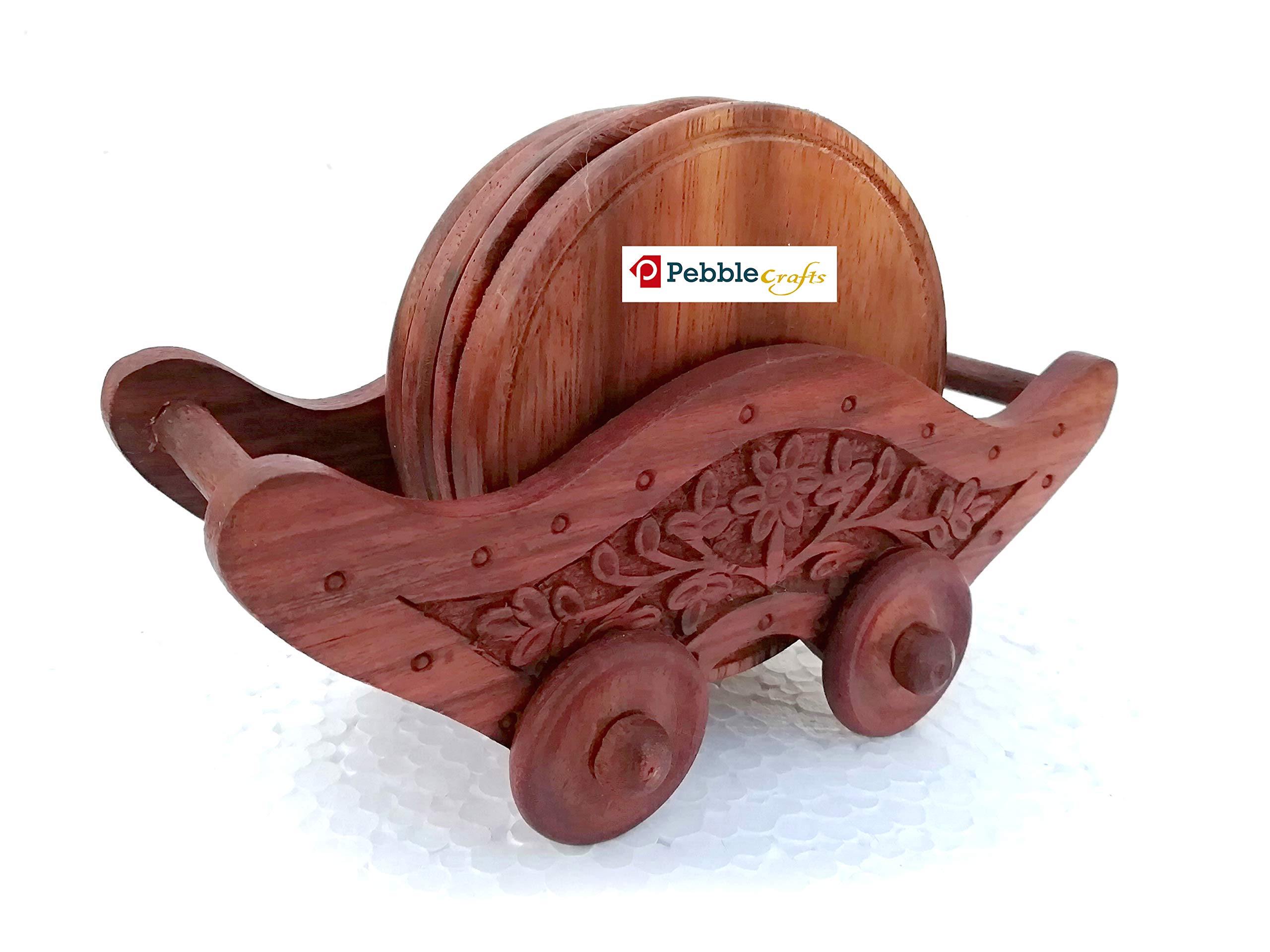 PEBBLECRAFTS Wooden Coaster Set Handmade Tea Coasters Set of 6 ...